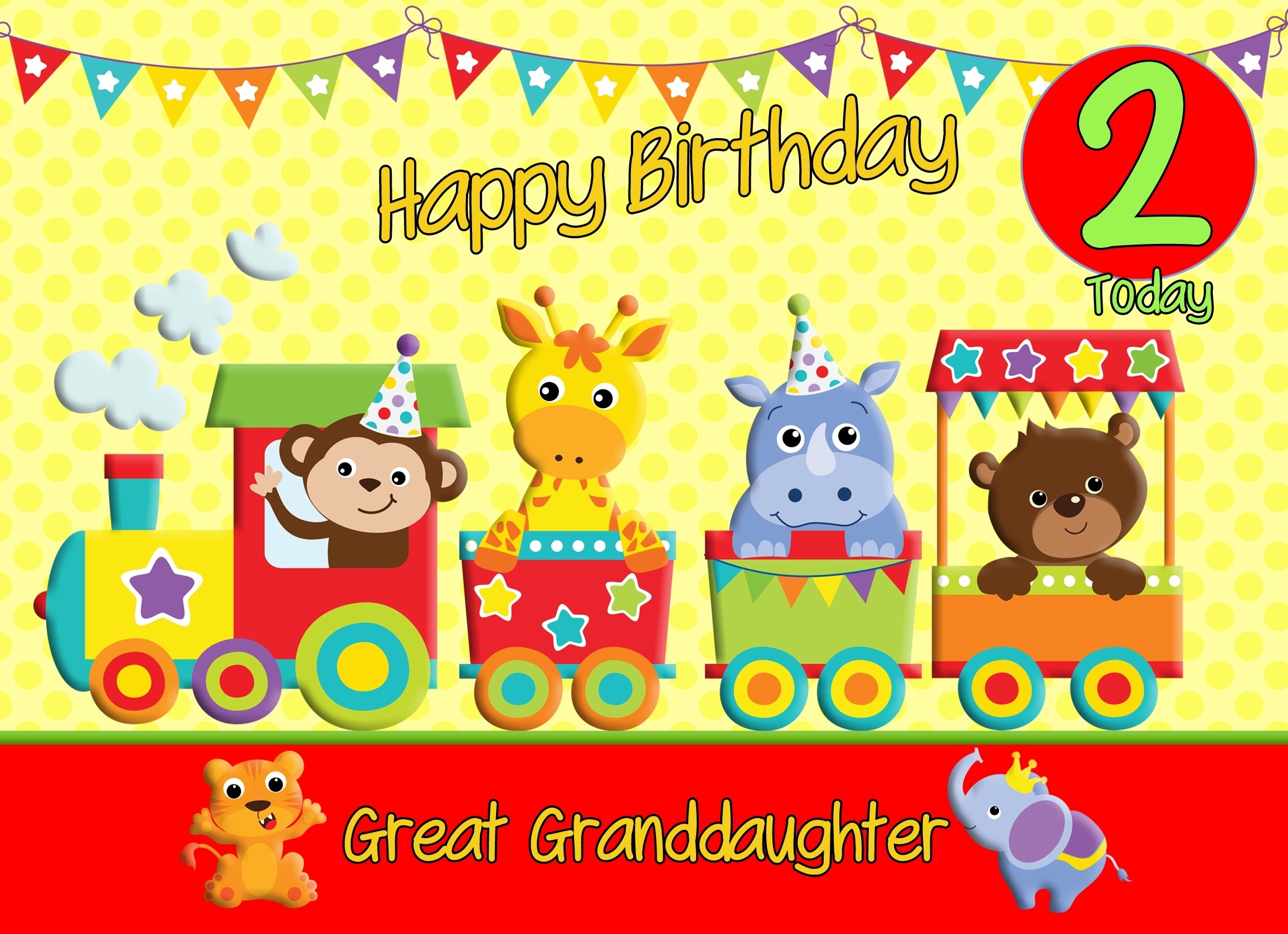 2nd Birthday Card for Great Granddaughter (Train Yellow)