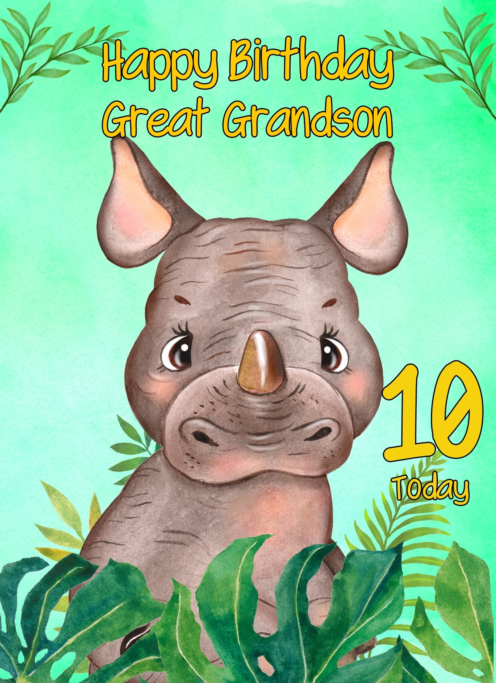 10th Birthday Card for Great Grandson (Rhino)