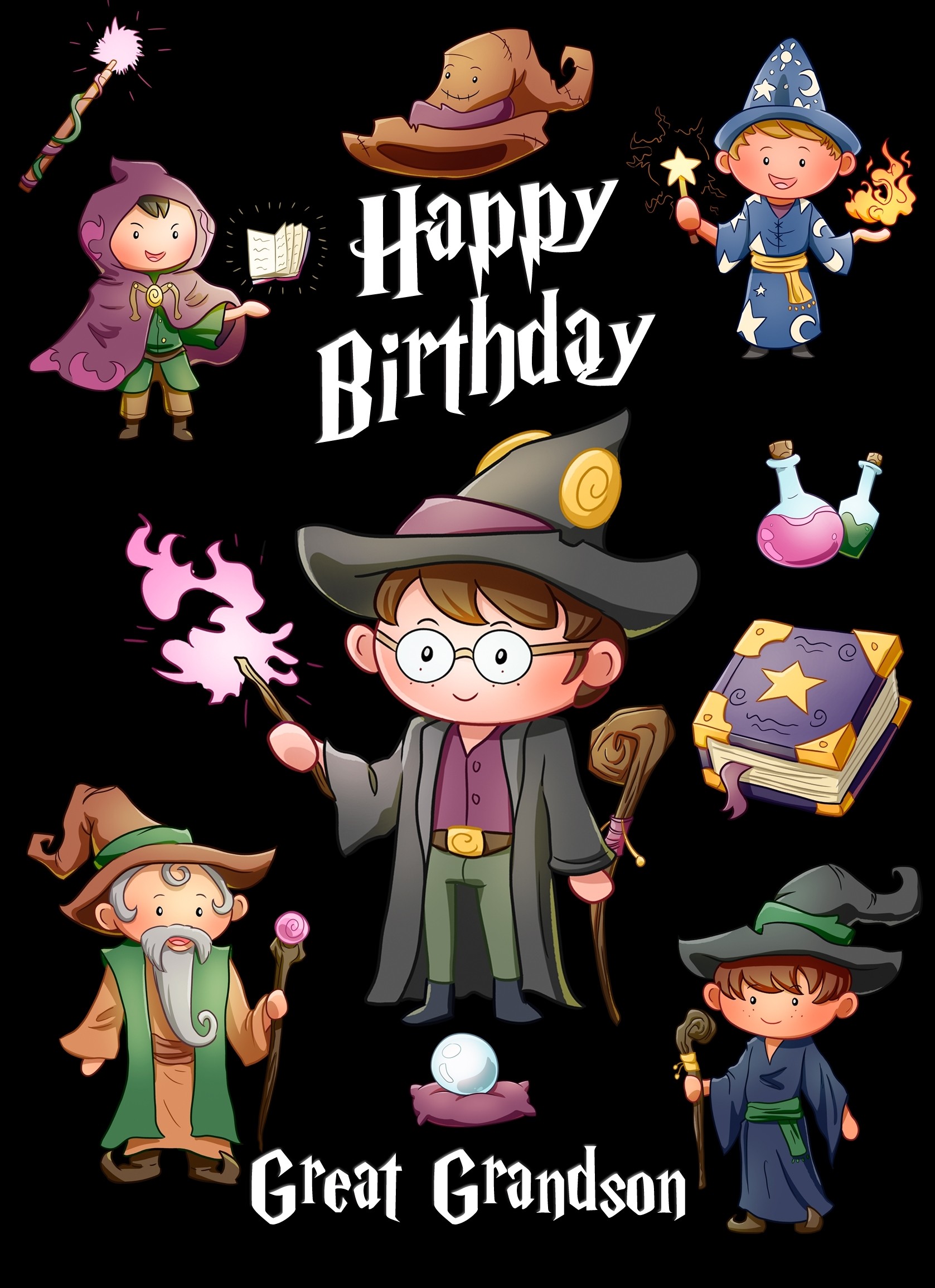 Birthday Card For Great Grandson (Wizard, Cartoon)