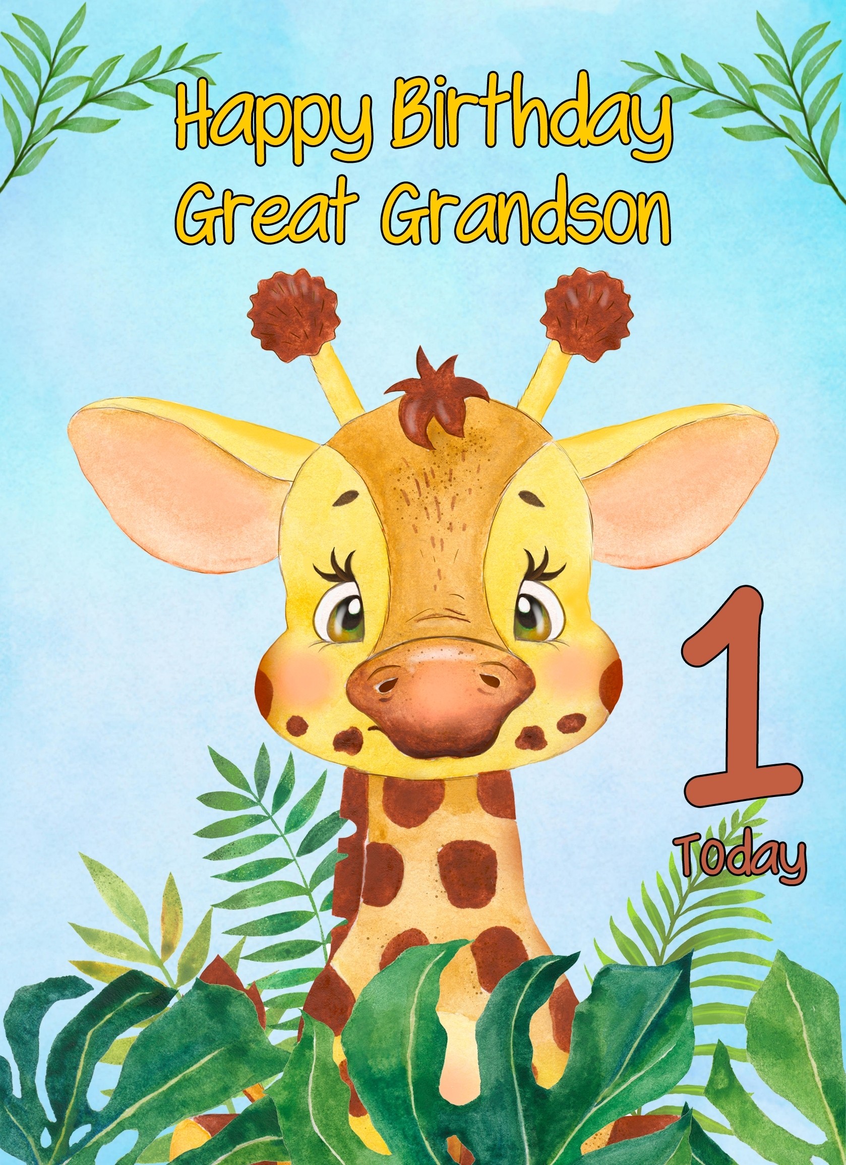 1st Birthday Card for Great Grandson (Giraffe)
