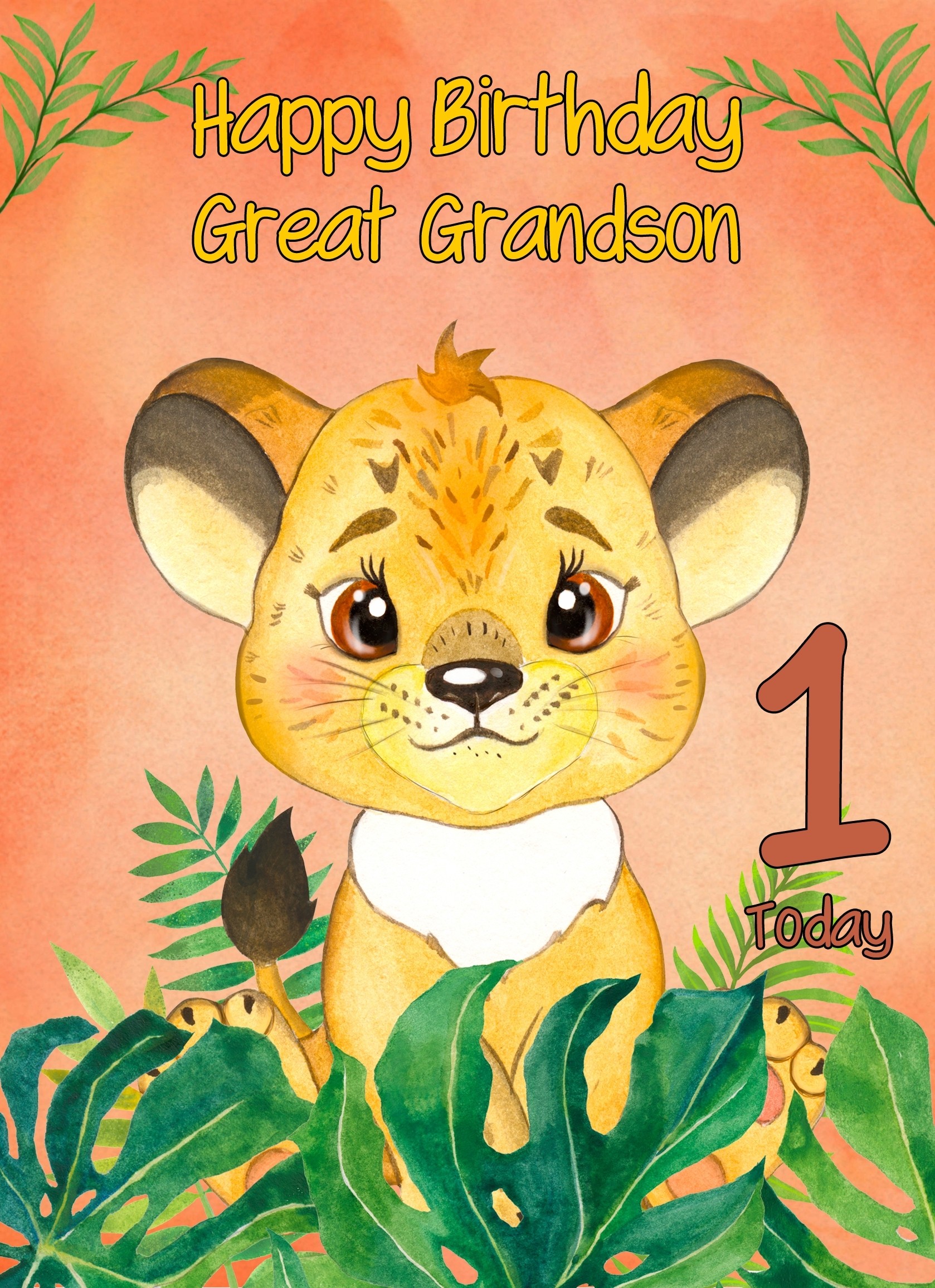 1st Birthday Card for Great Grandson (Lion)