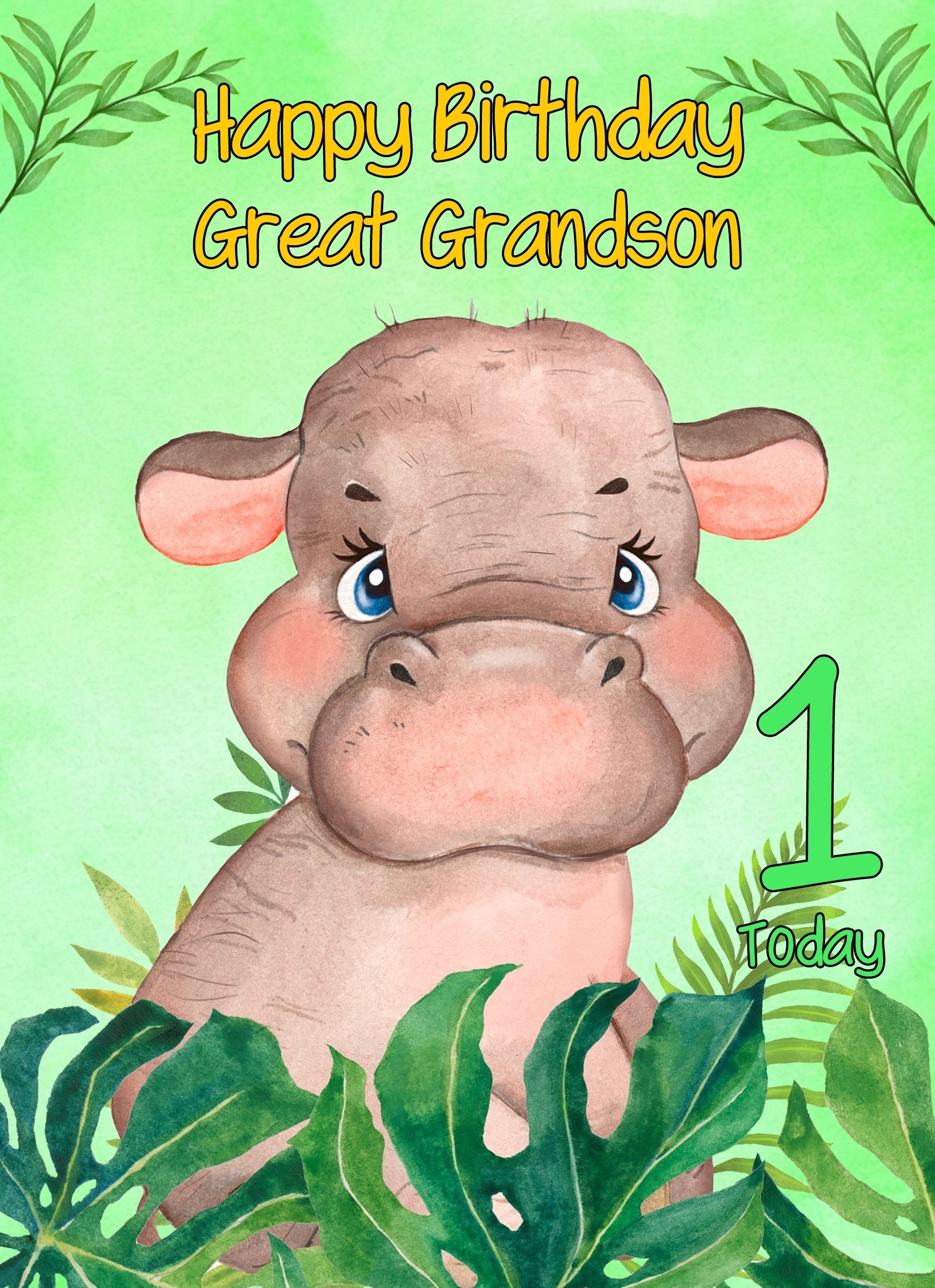 1st Birthday Card for Great Grandson (Hippo)