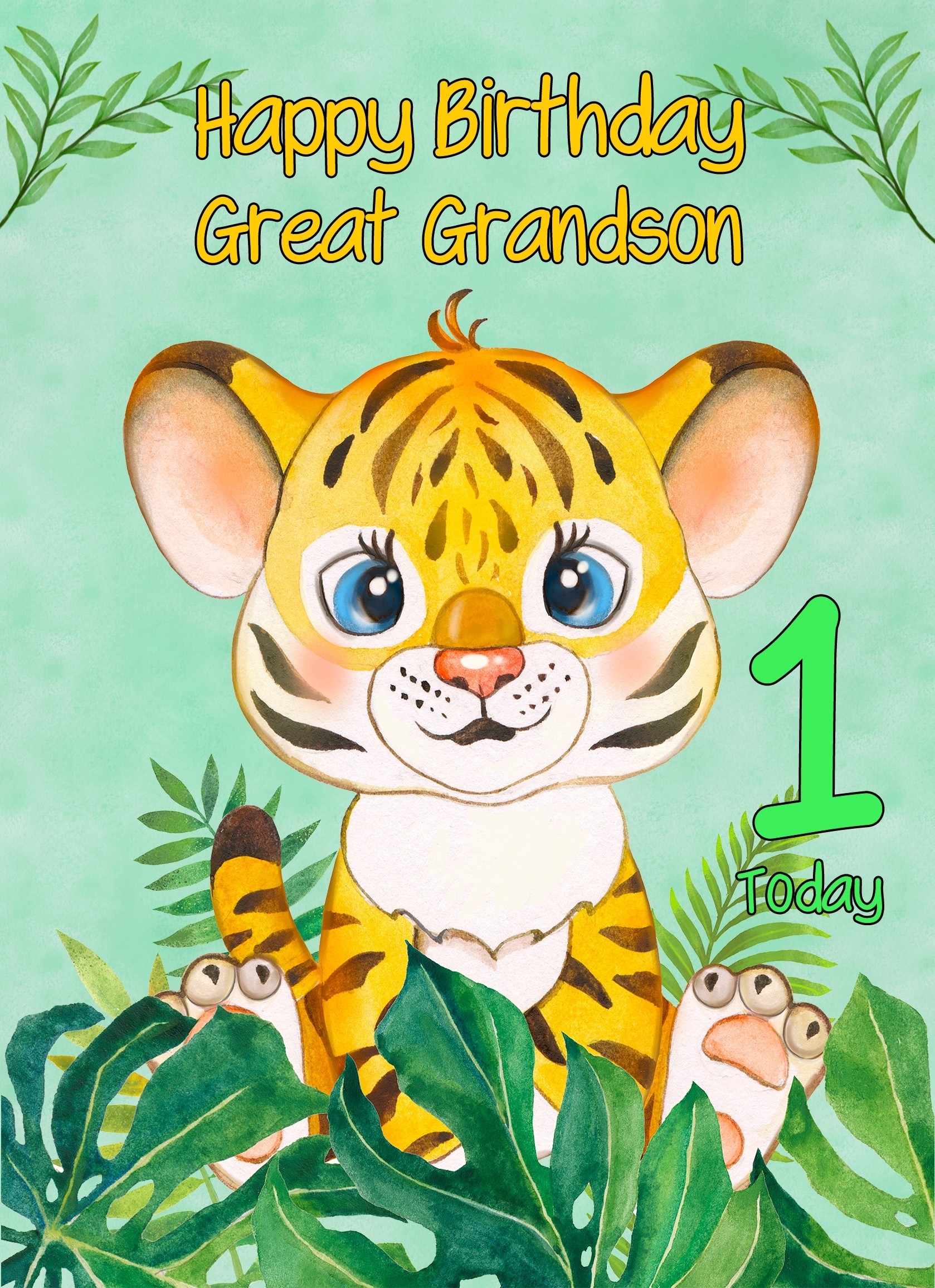 1st Birthday Card for Great Grandson (Tiger)