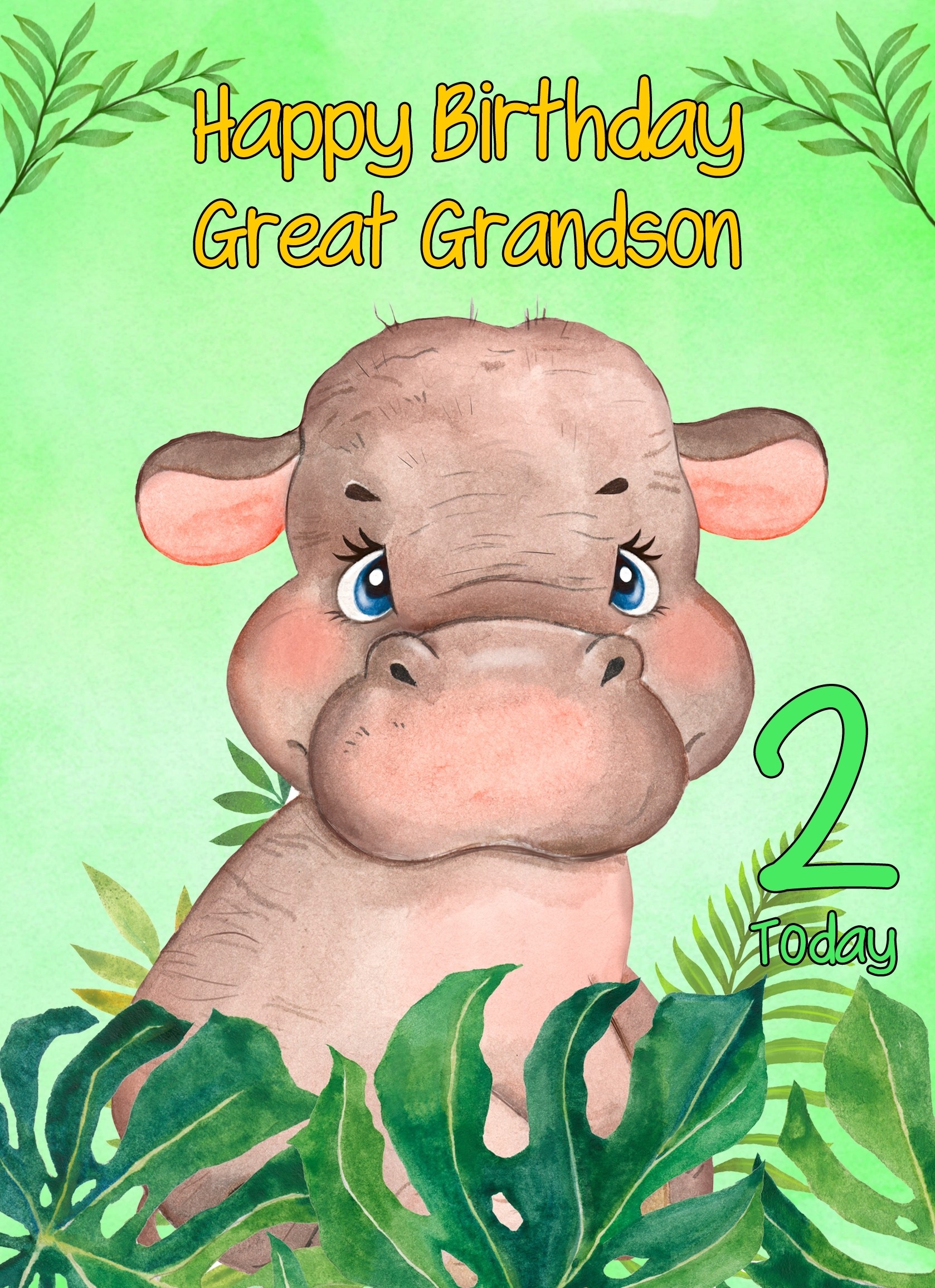 2nd Birthday Card for Great Grandson (Hippo)