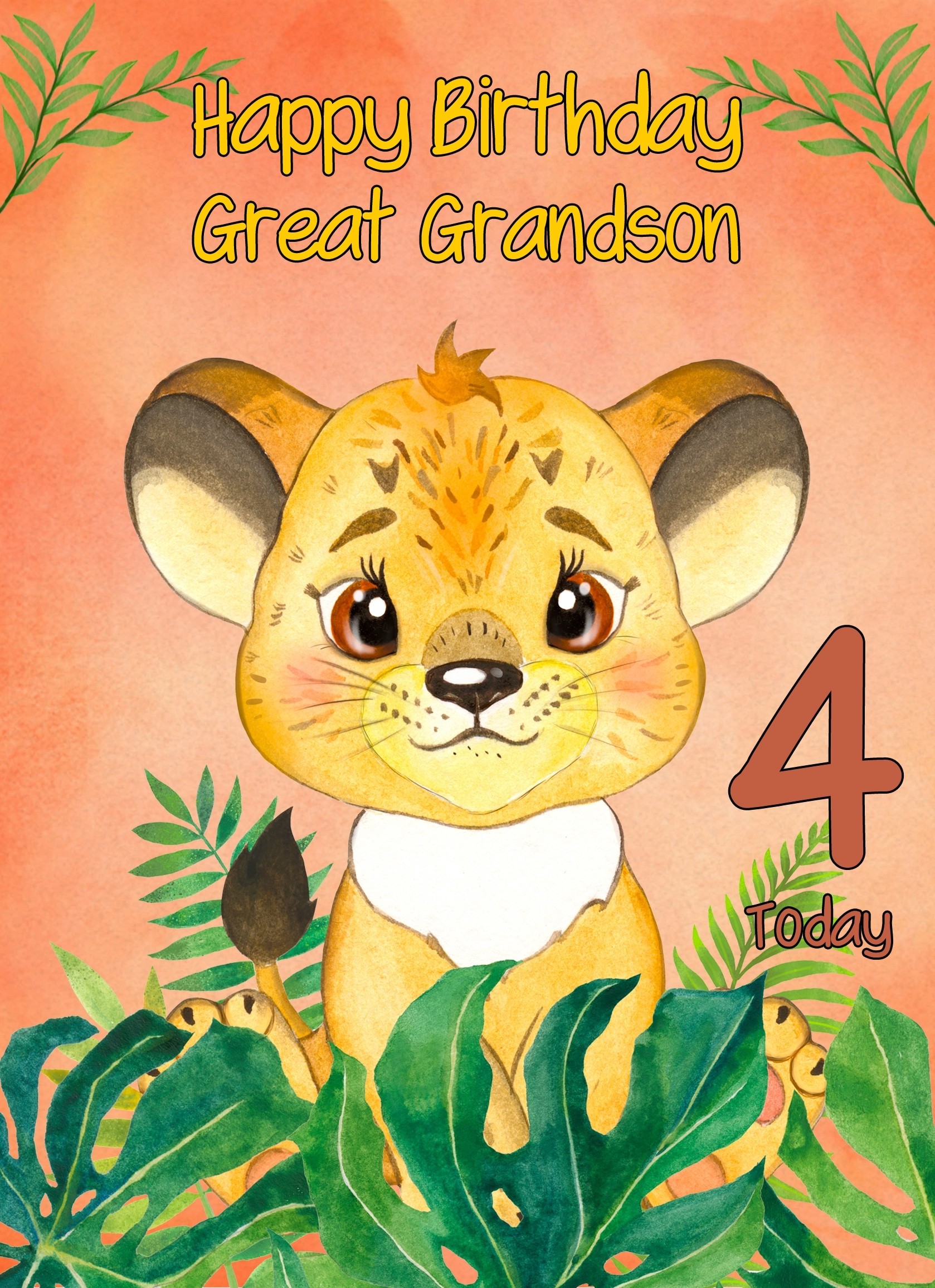 4th Birthday Card for Great Grandson (Lion)
