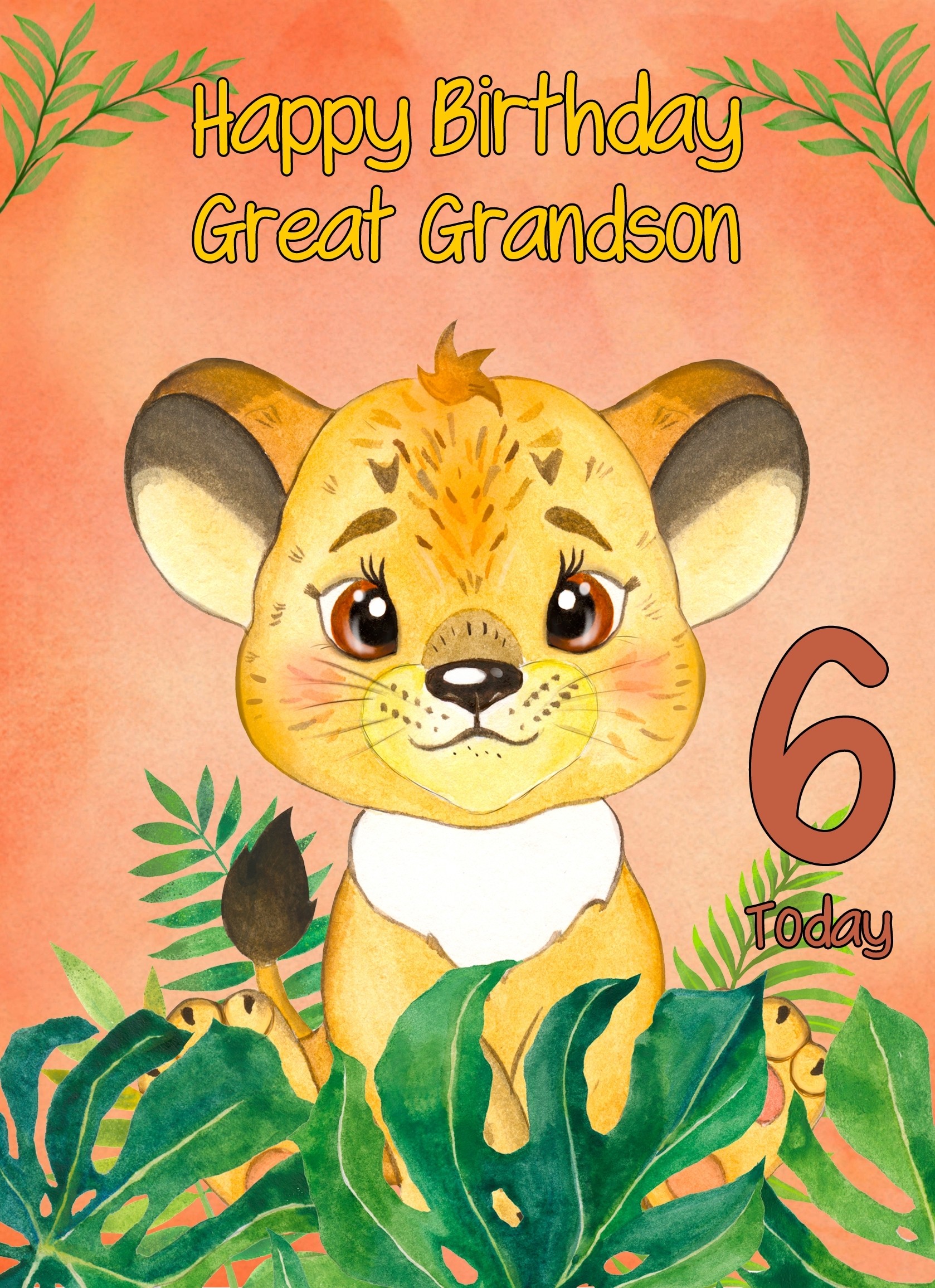 6th Birthday Card for Great Grandson (Lion)