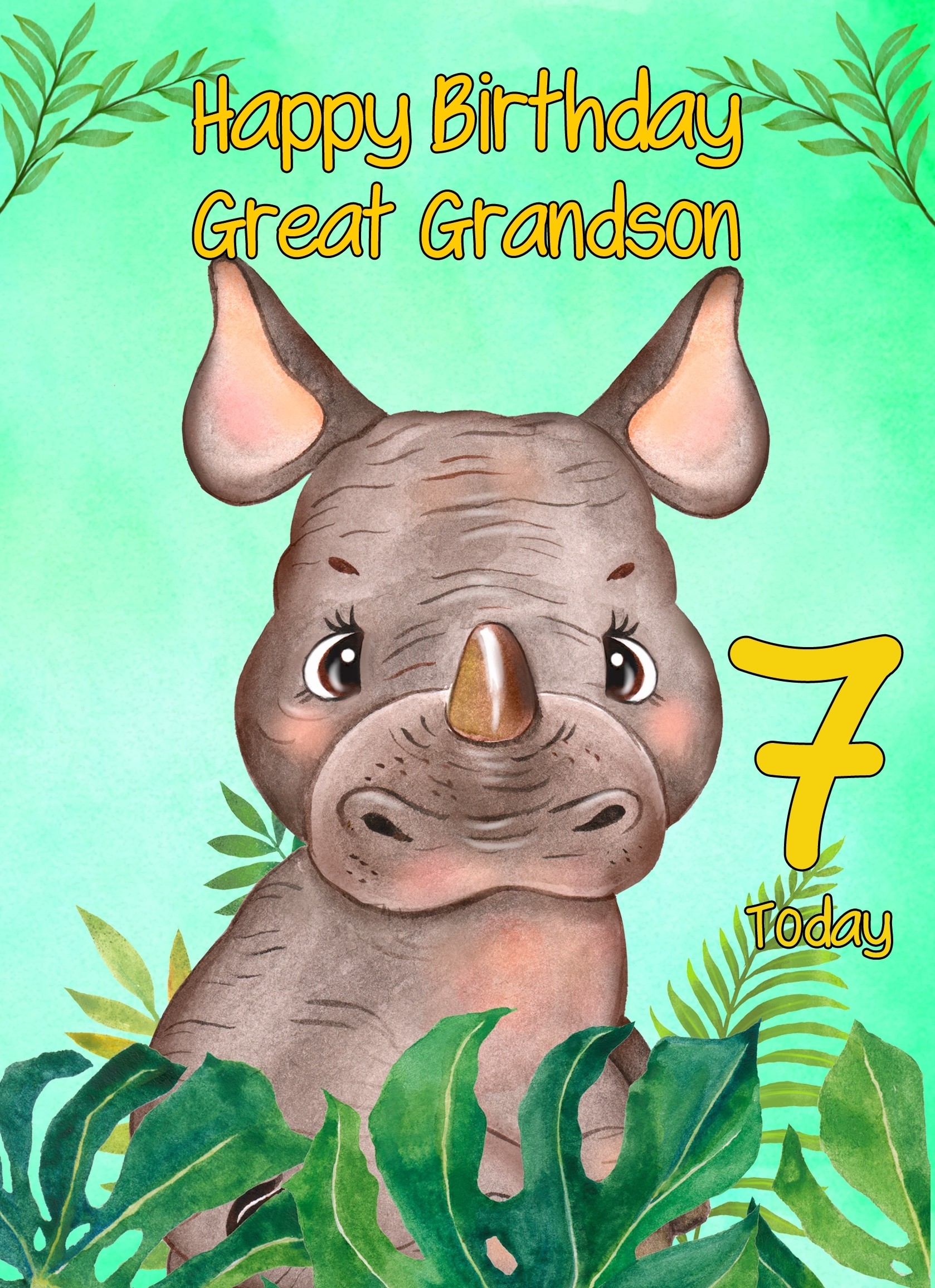 7th Birthday Card for Great Grandson (Rhino)