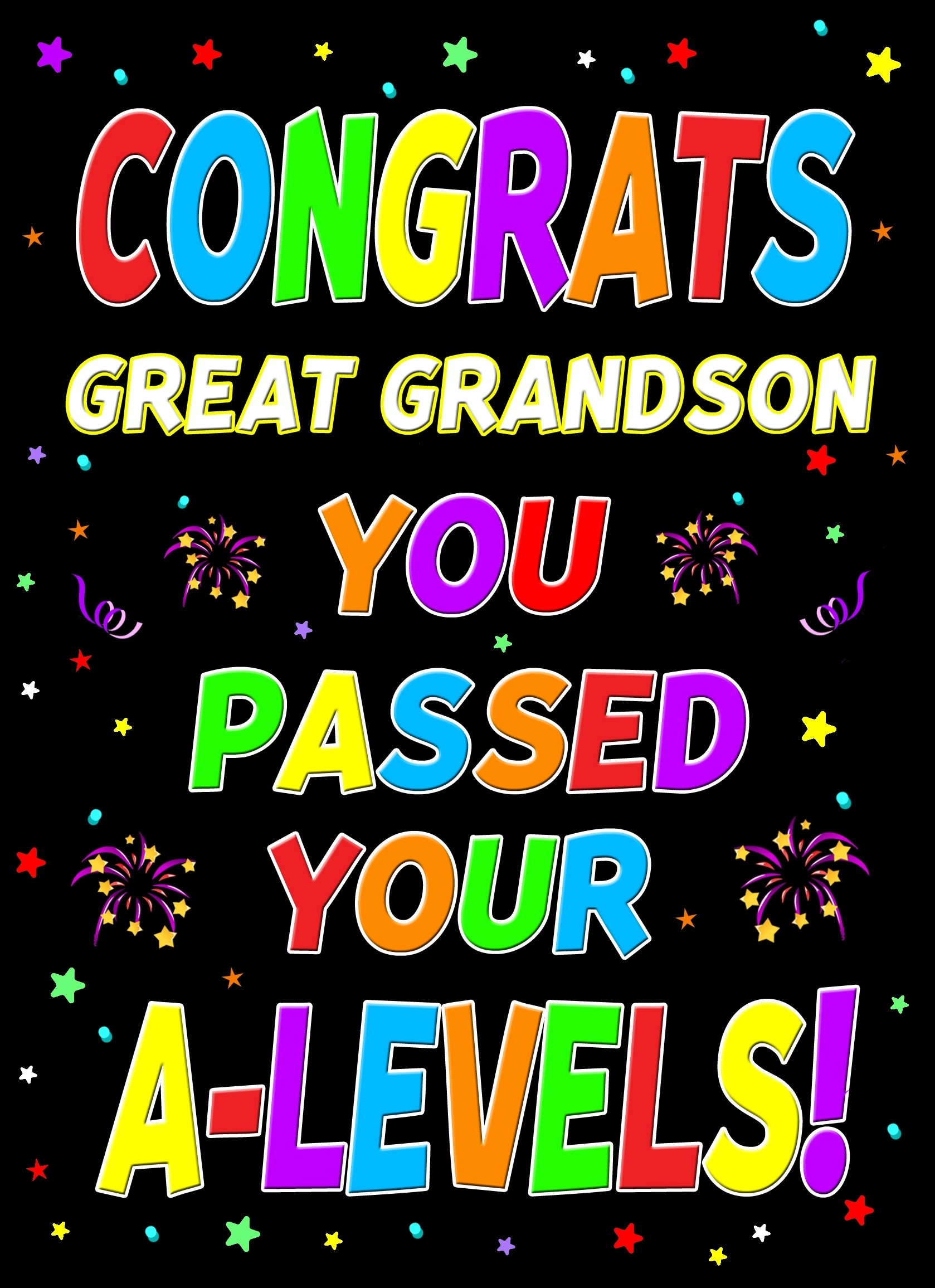 Congratulations A Levels Passing Exams Card For Great Grandson (Design 1)