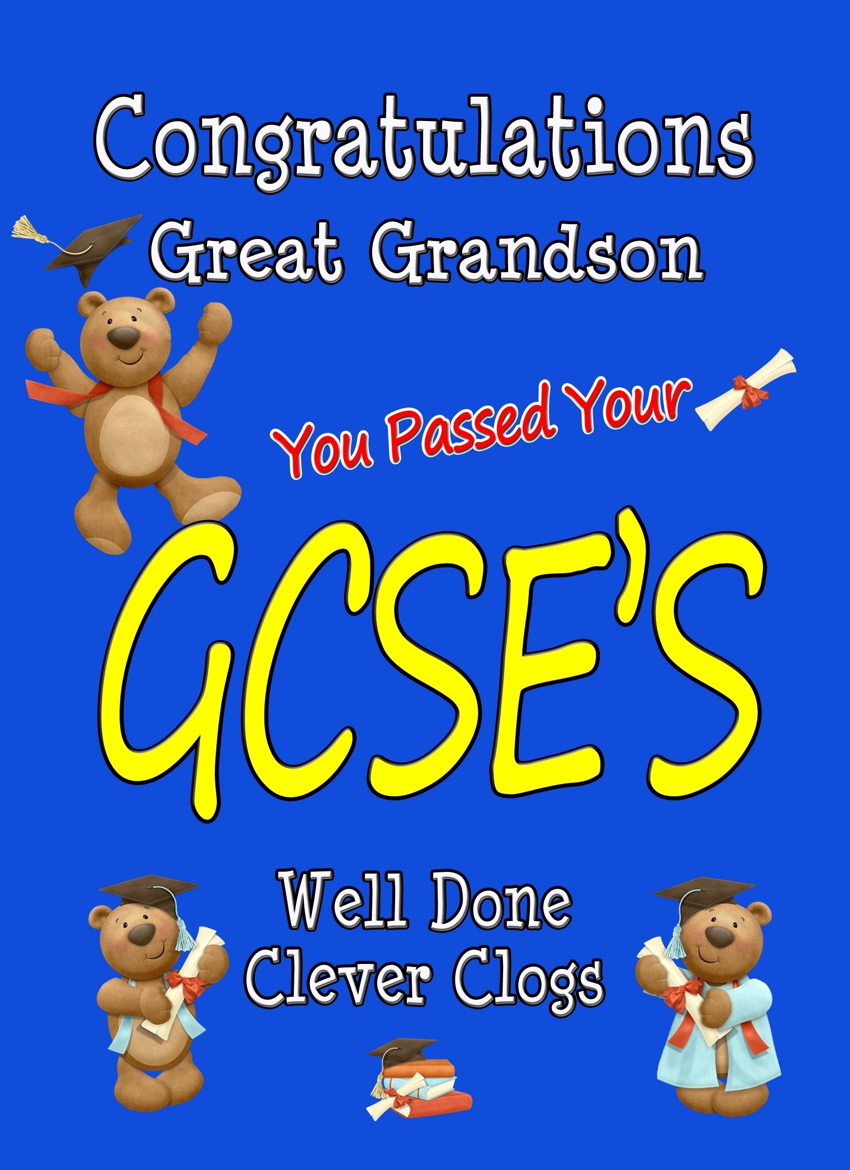 Congratulations GCSE Passing Exams Card For Great Grandson (Design 3)