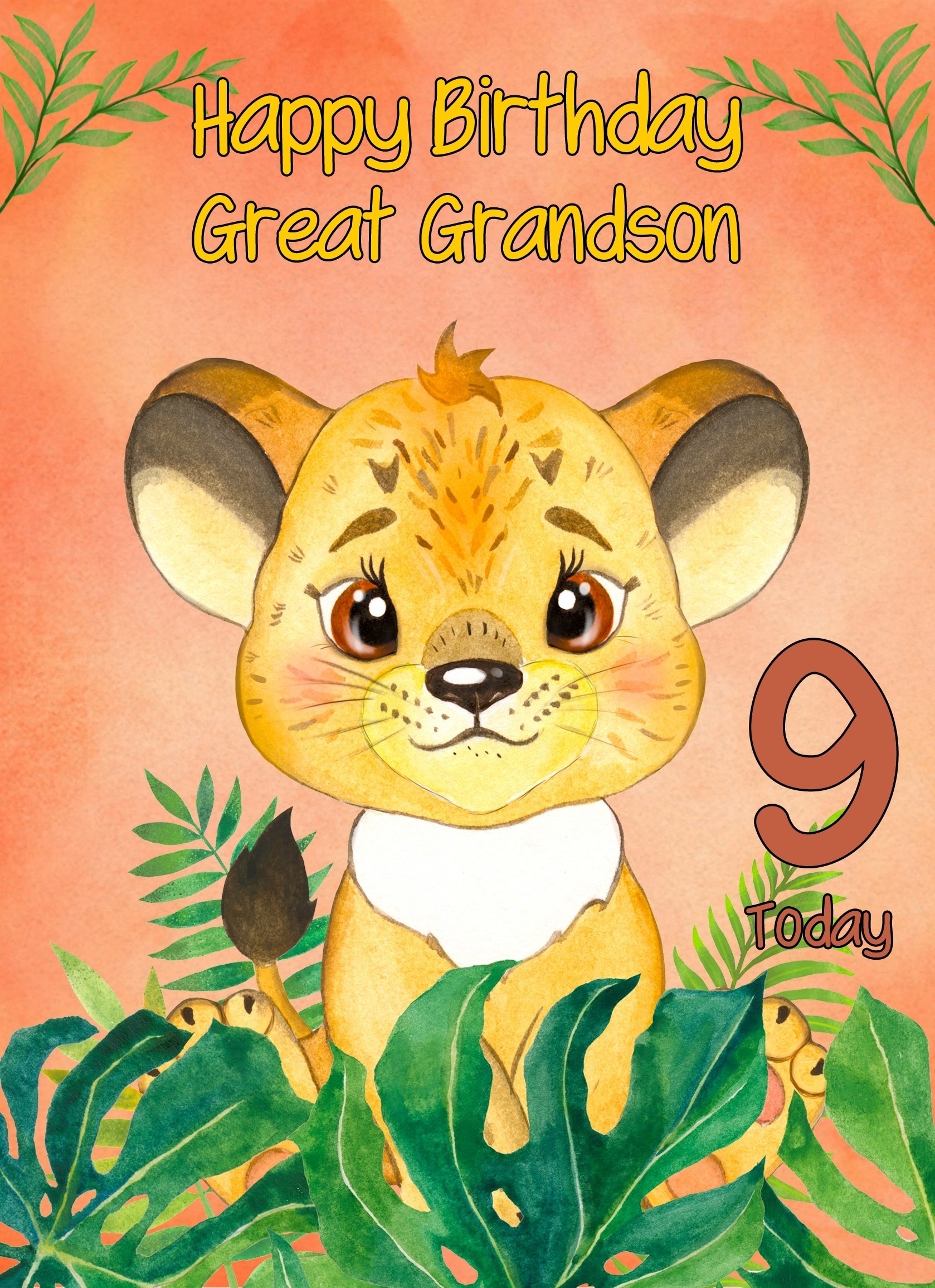 9th Birthday Card for Great Grandson (Lion)