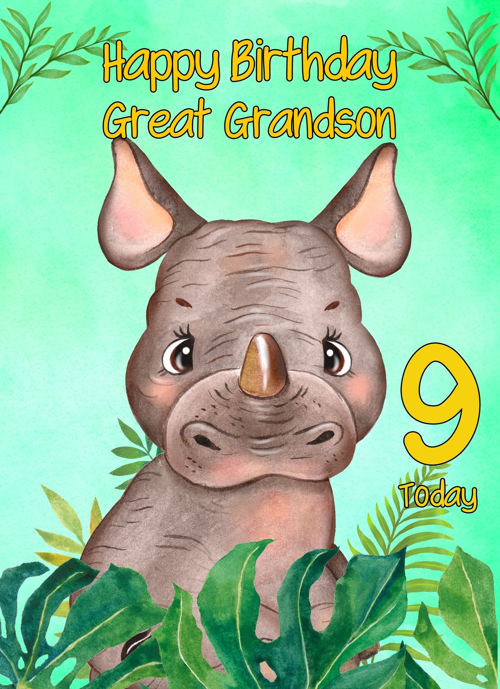 9th Birthday Card for Great Grandson (Rhino)