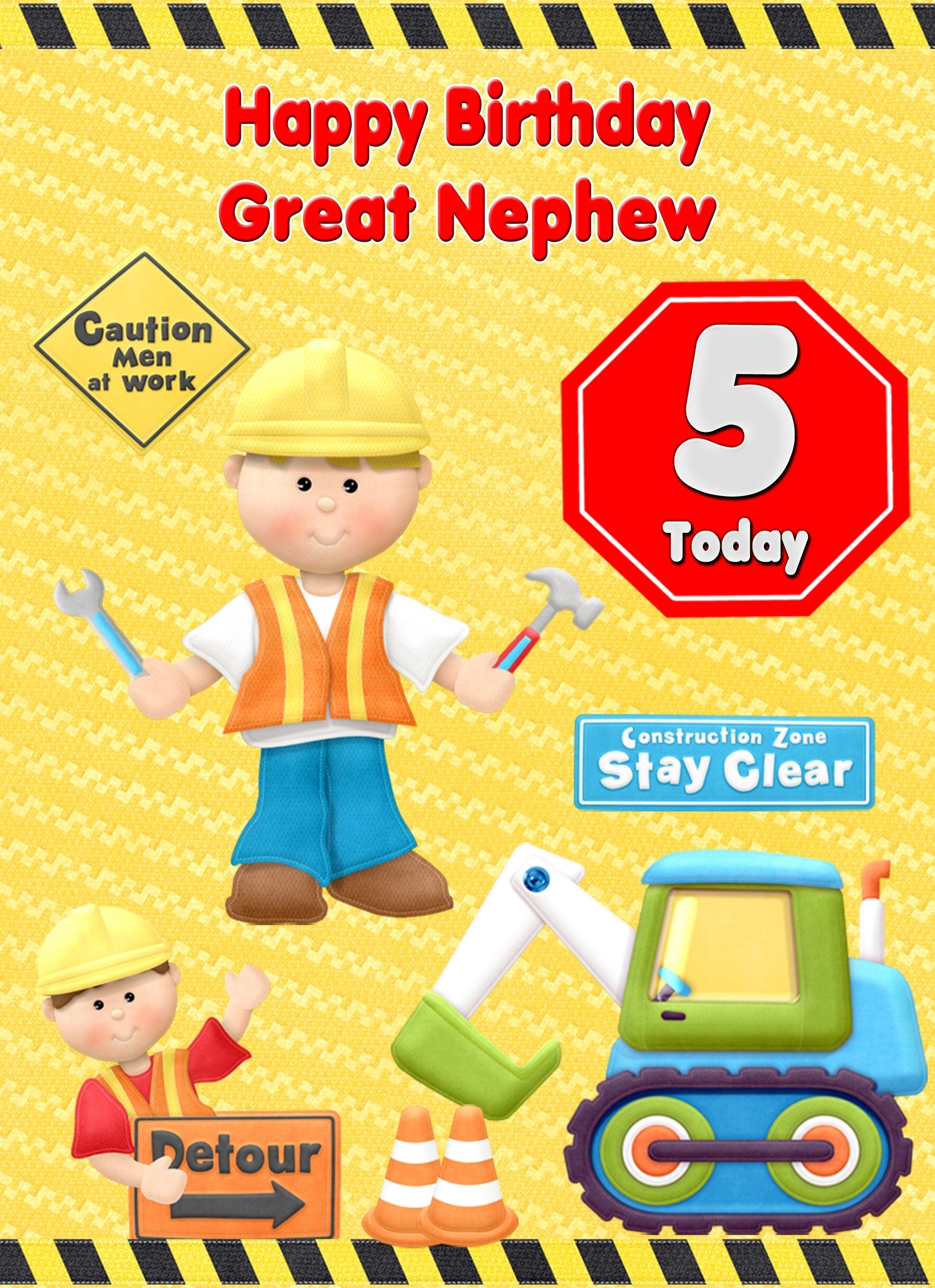 Kids 5th Birthday Builder Cartoon Card for Great Nephew