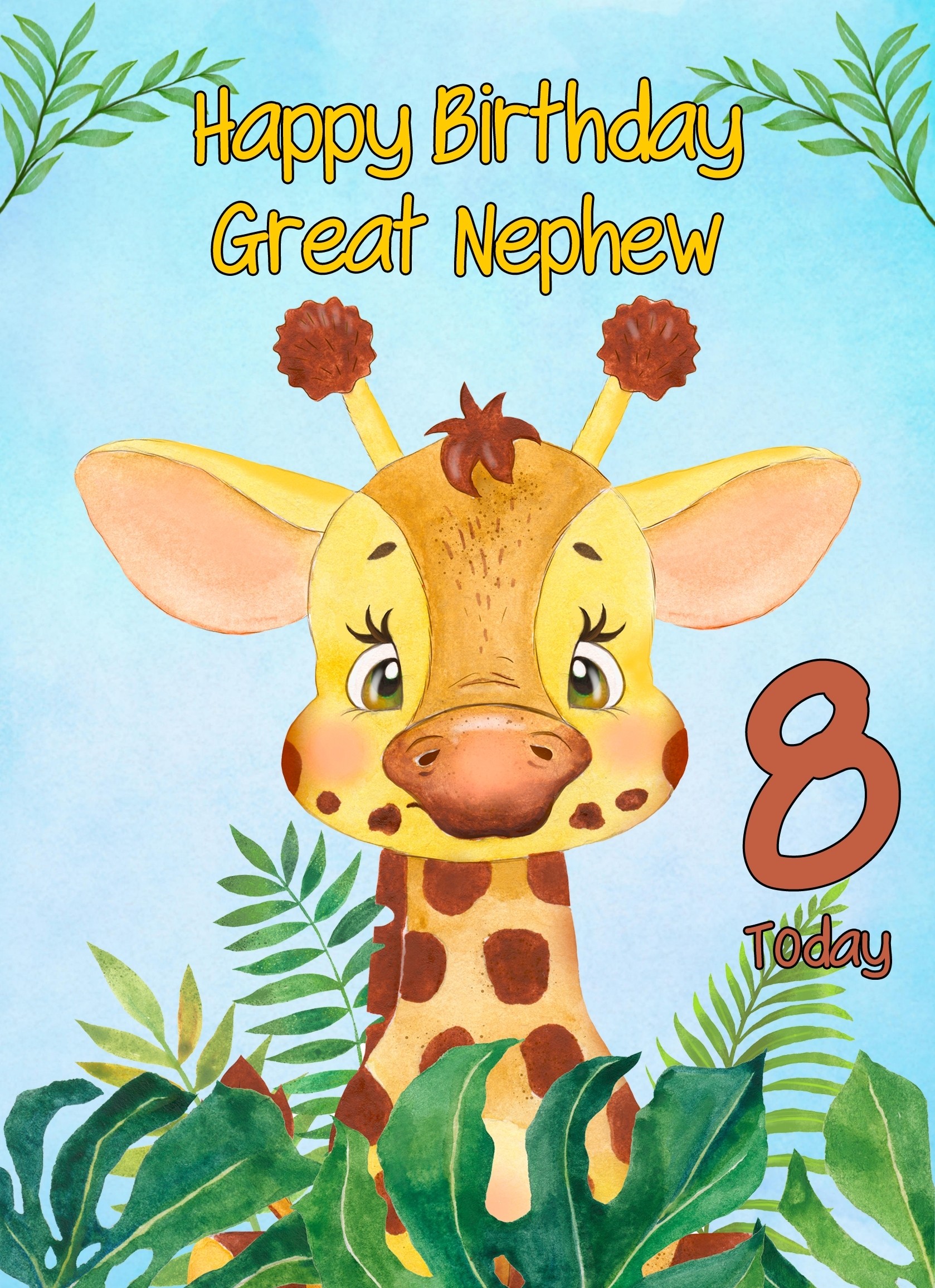 8th Birthday Card for Great Nephew (Giraffe)