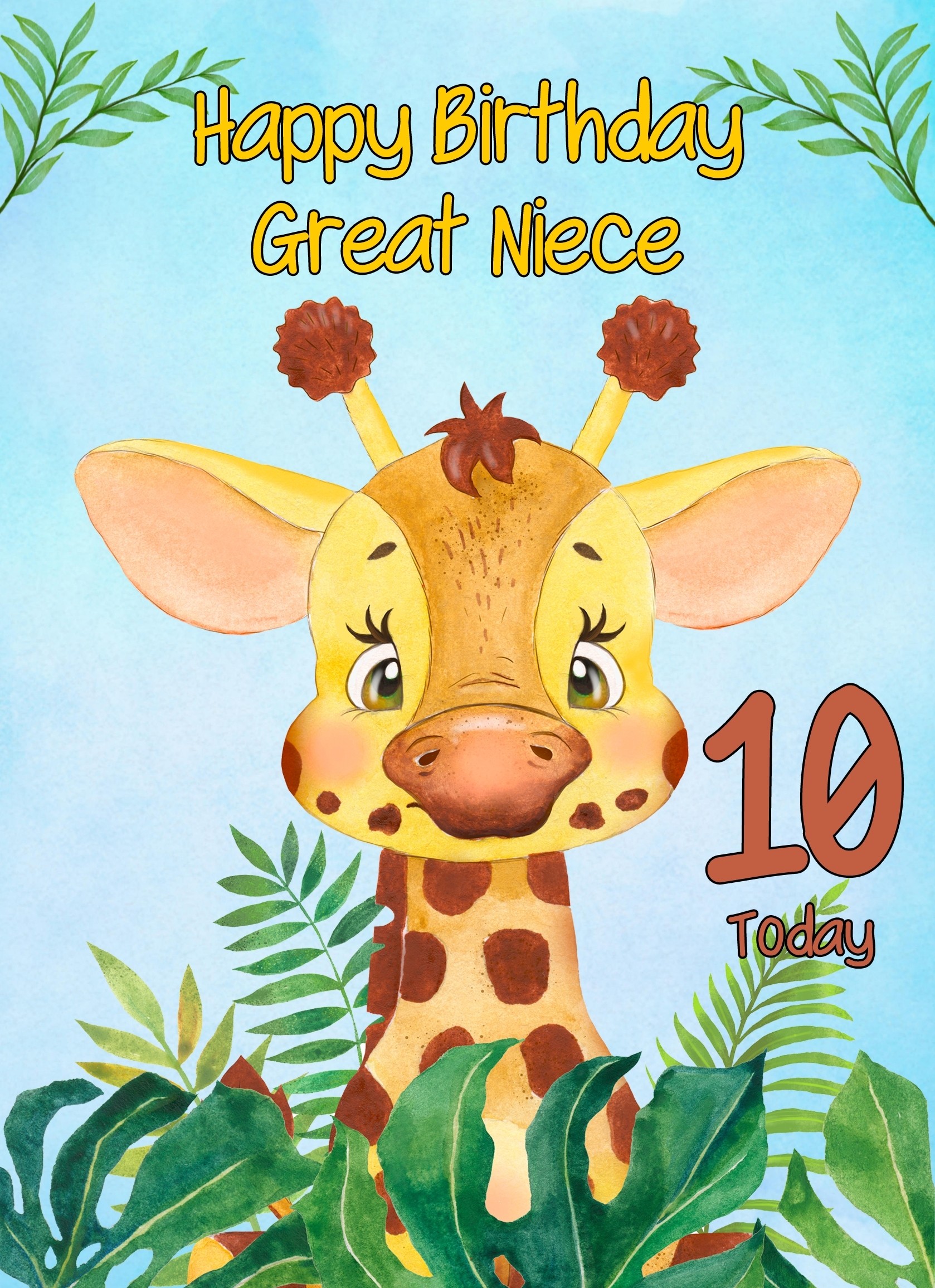 10th Birthday Card for Great Niece (Giraffe)