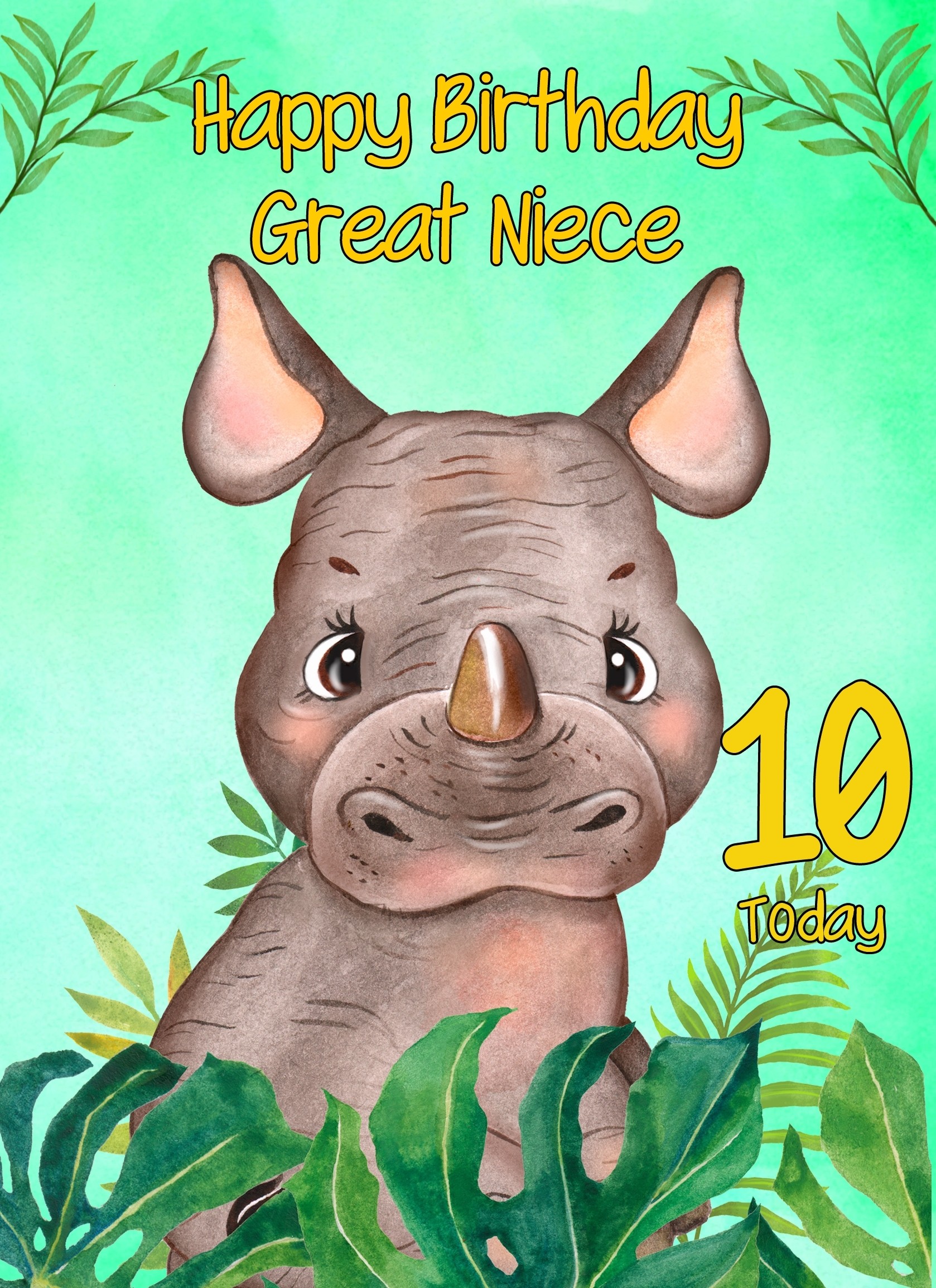 10th Birthday Card for Great Niece (Rhino)