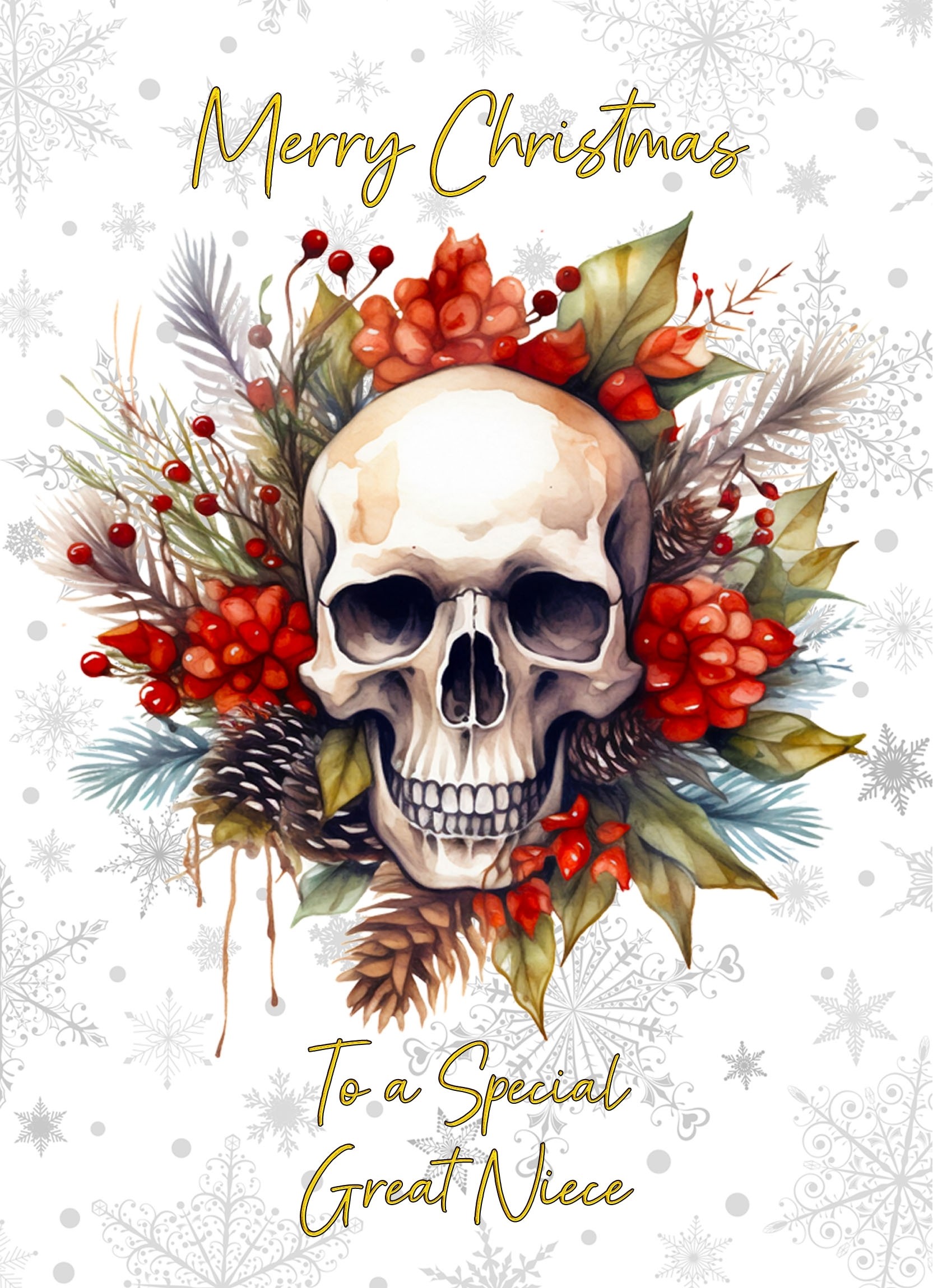 Christmas Card For Great Niece (Gothic Fantasy Skull Wreath)