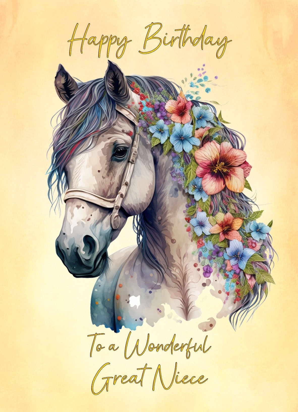 Horse Art Birthday Card For Great Niece (Design 1)