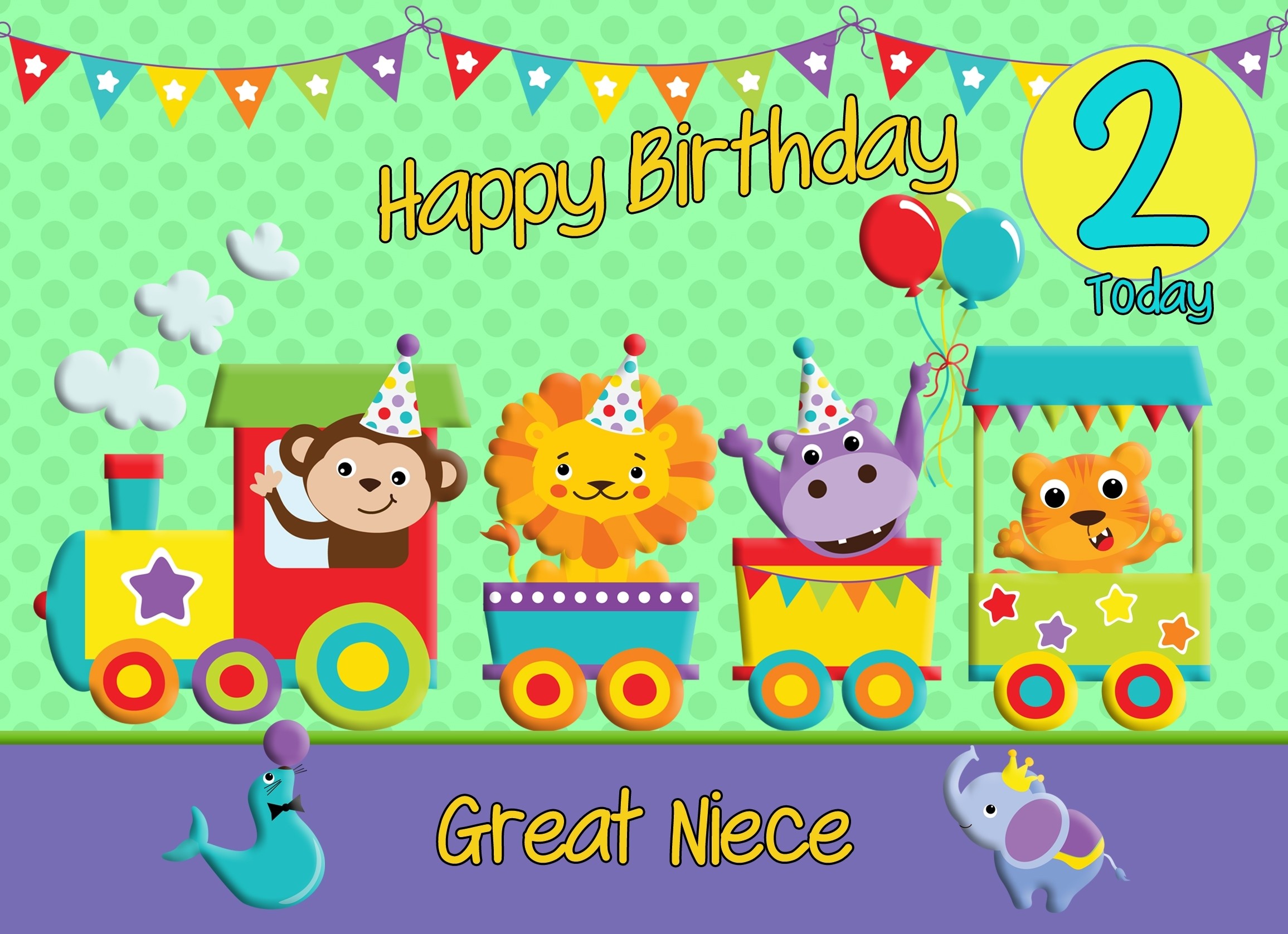 2nd Birthday Card for Great Niece (Train Green)