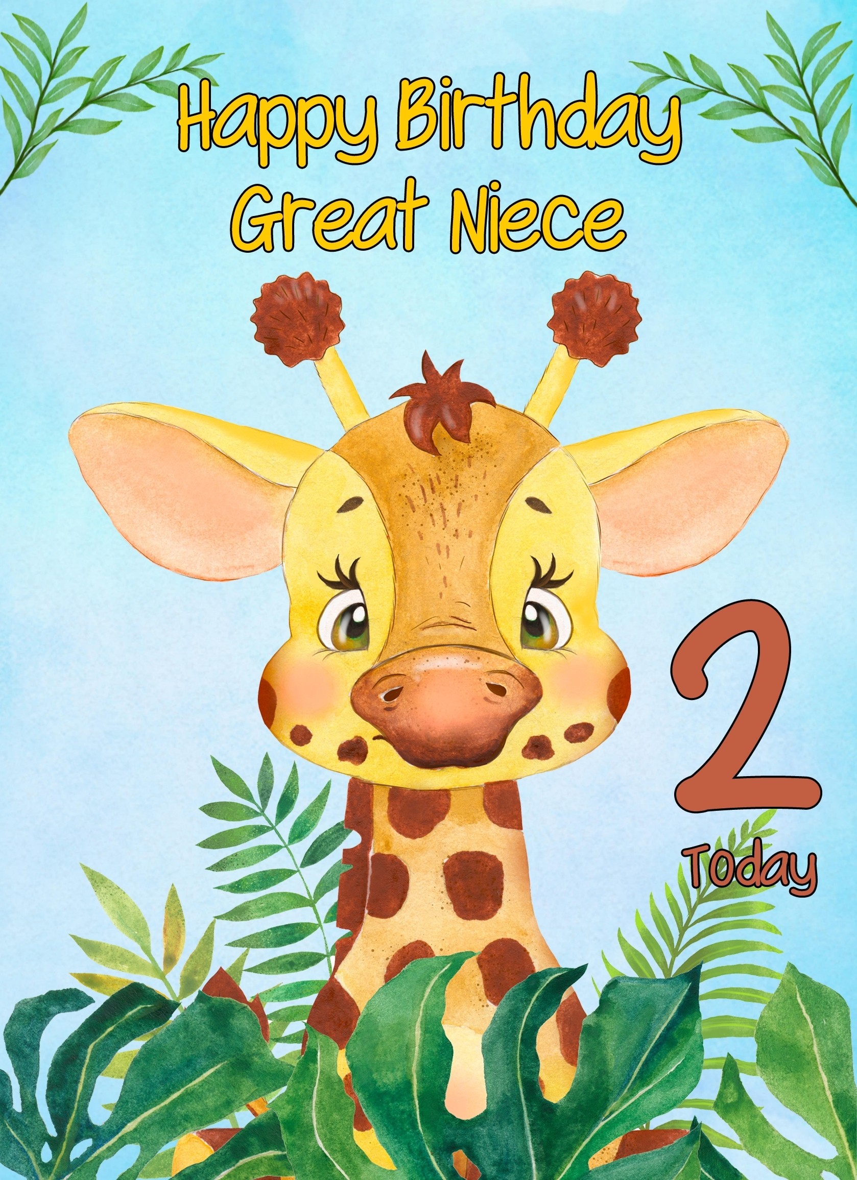 2nd Birthday Card for Great Niece (Giraffe)