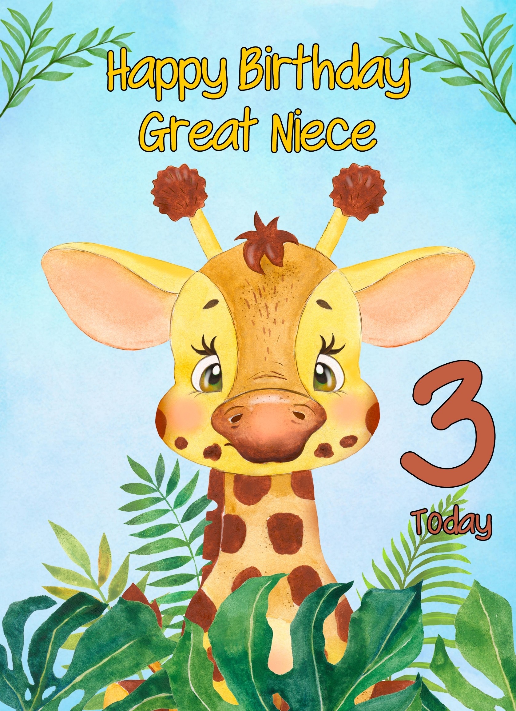 3rd Birthday Card for Great Niece (Giraffe)