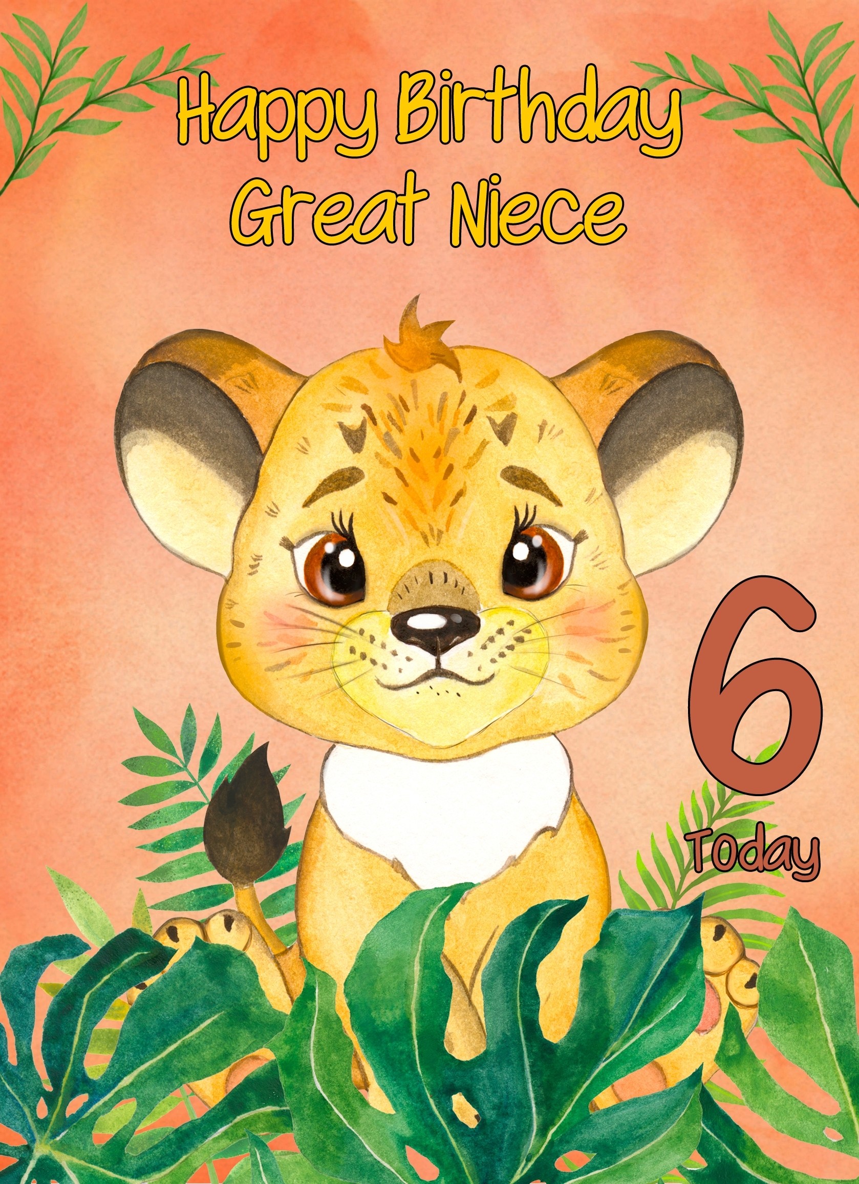 6th Birthday Card for Great Niece (Lion)