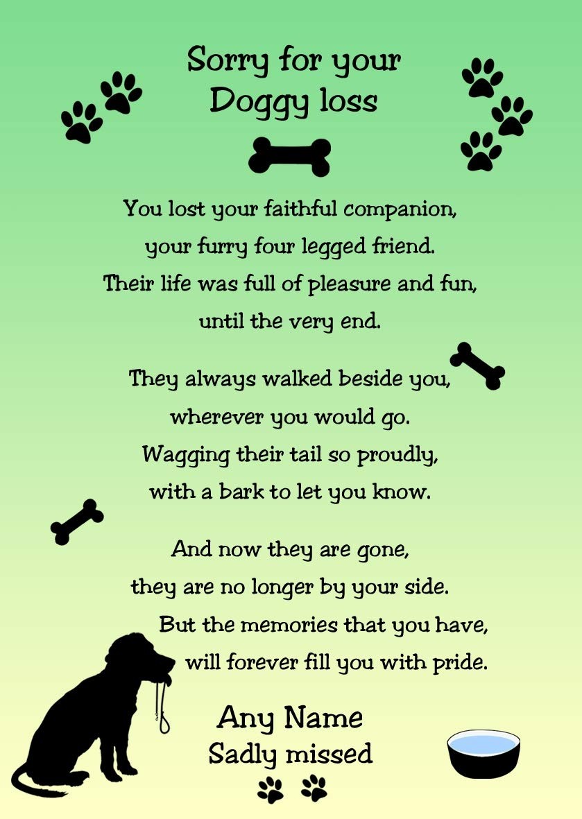 Personalised Sympathy Doggy Loss Card (Green)