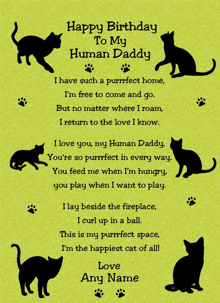 Personalised from The Cat Verse Poem Birthday Card (Green, Human Daddy)