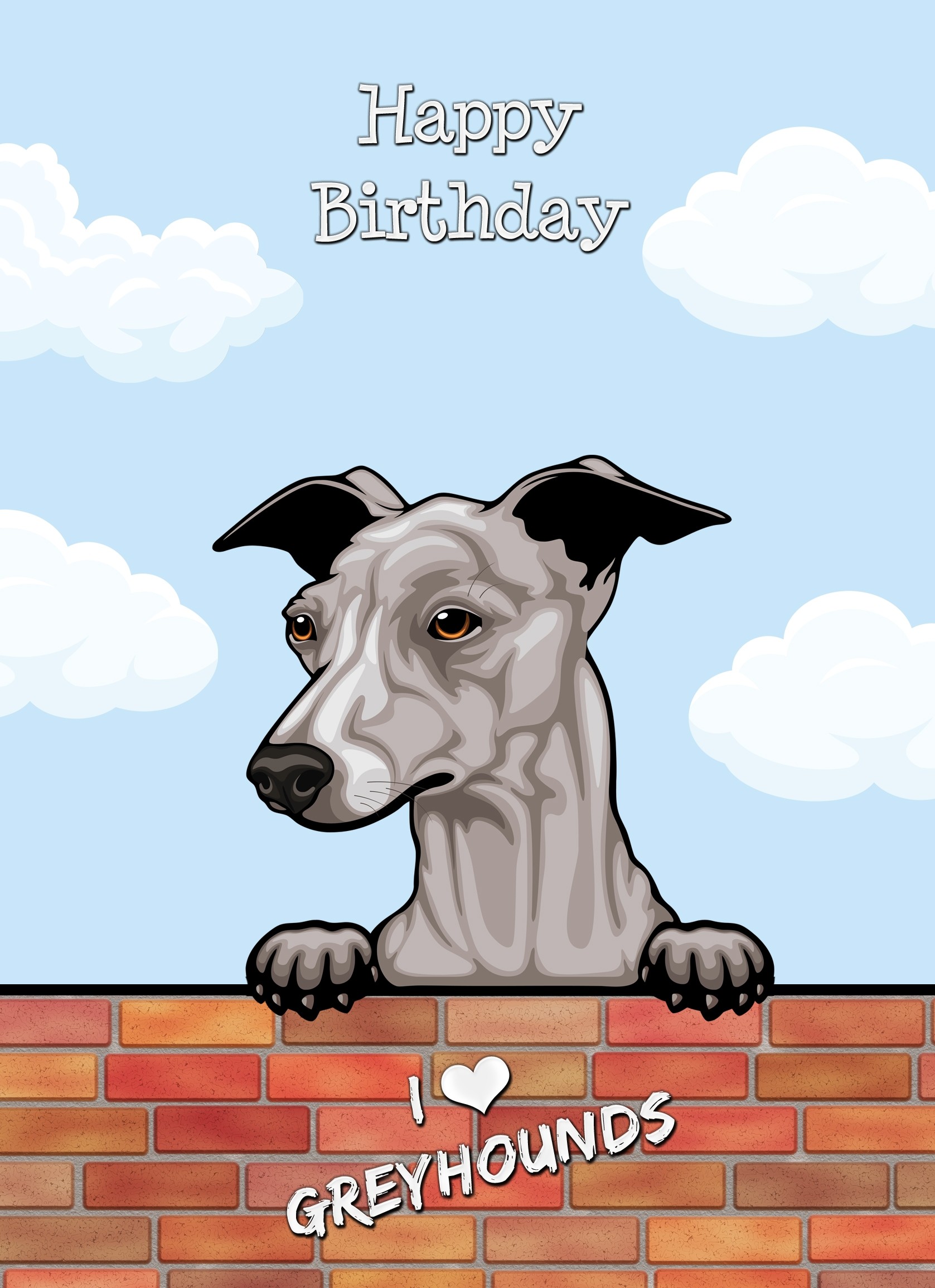 Greyhound Dog Birthday Card (Art, Clouds)