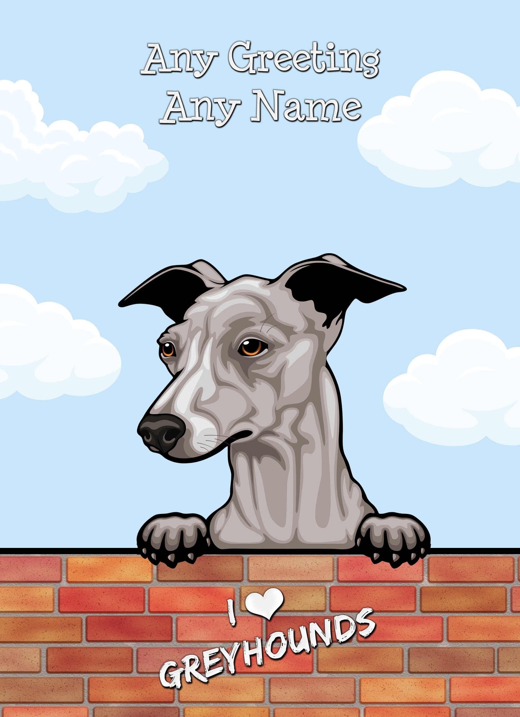 Personalised Greyhound Dog Birthday Card (Art, Clouds)