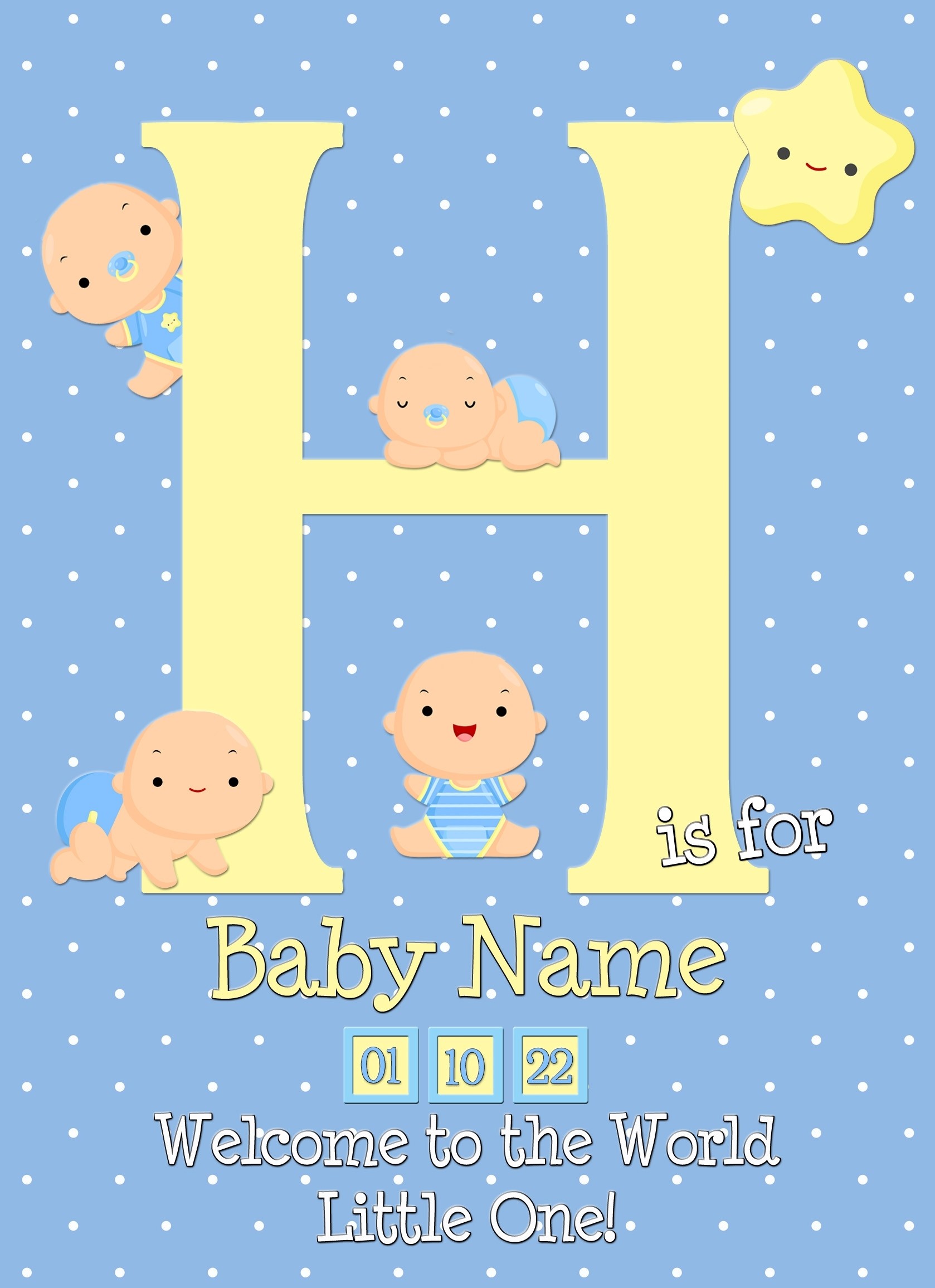 Personalised Baby Boy Birth Greeting Card (Name Starting With 'H')