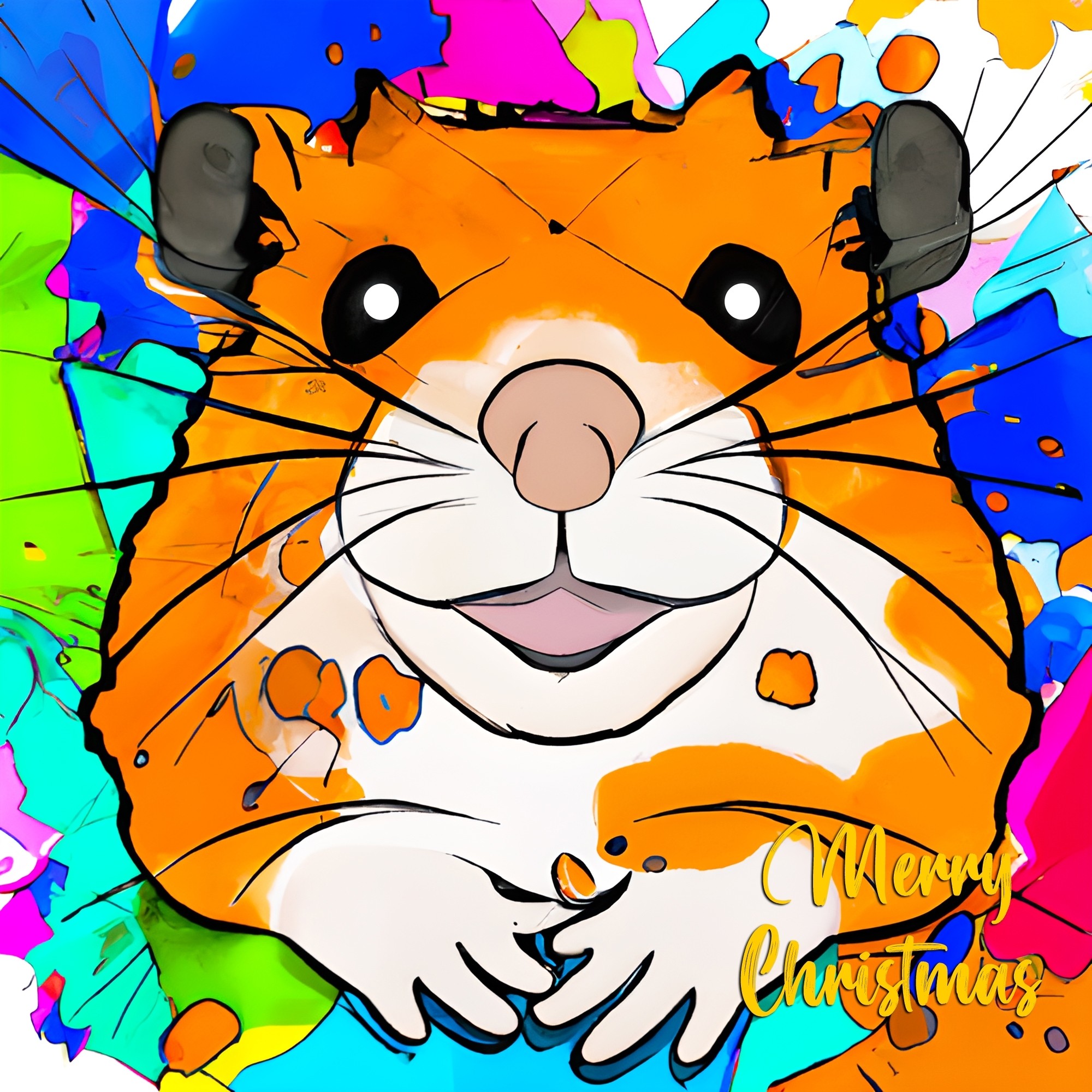 Hamster Splash Art Cartoon Square Christmas Card