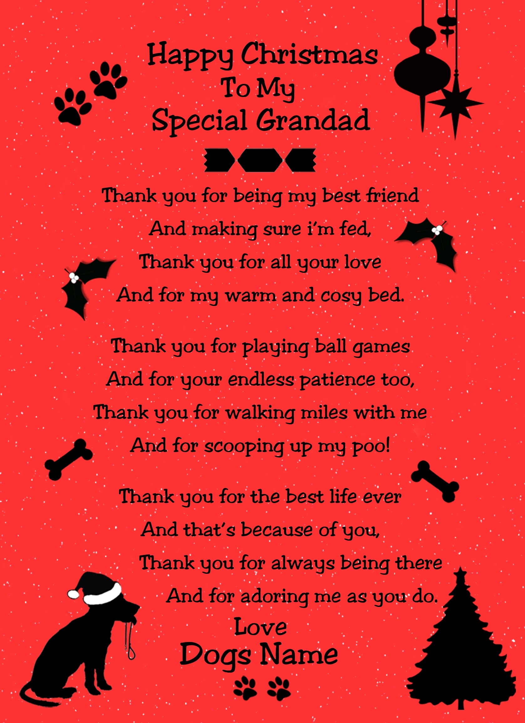 Personalised From The Dog Verse Poem Christmas Card (Special Grandad, Red, Happy Christmas)