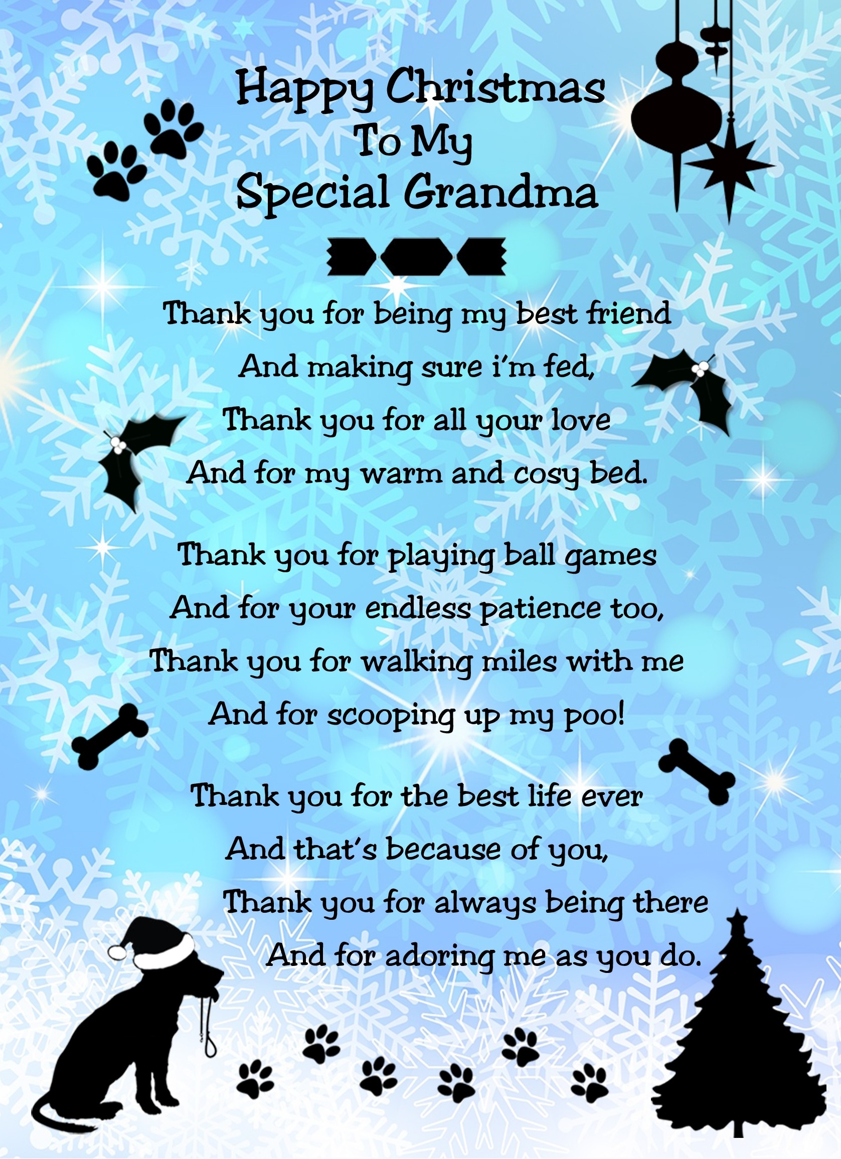 From The Dog Verse Poem Christmas Card (Special Grandma, Snowflake, Happy Christmas)