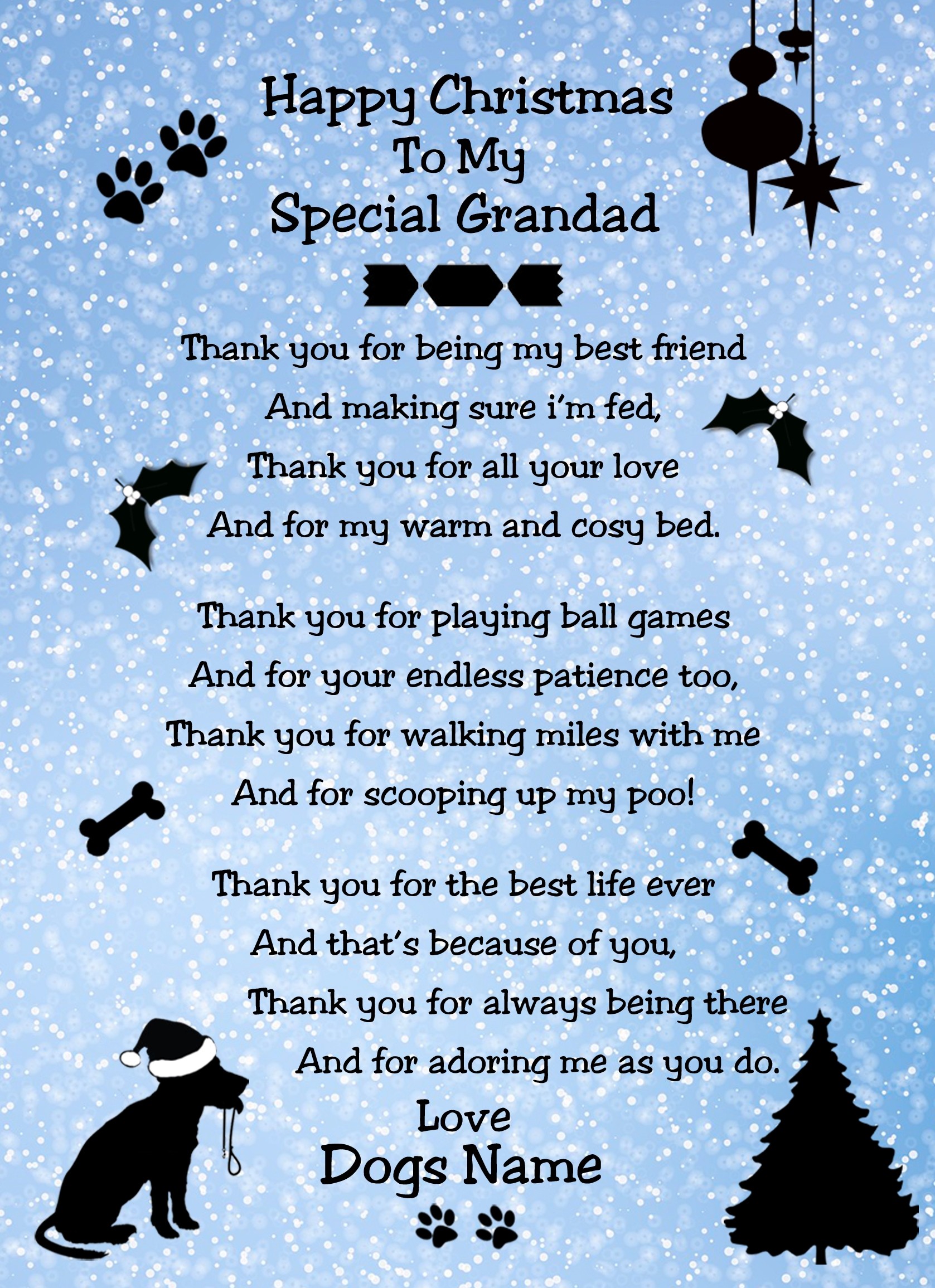 Personalised From The Dog Verse Poem Christmas Card (Special Grandad, Snow, Happy Christmas)