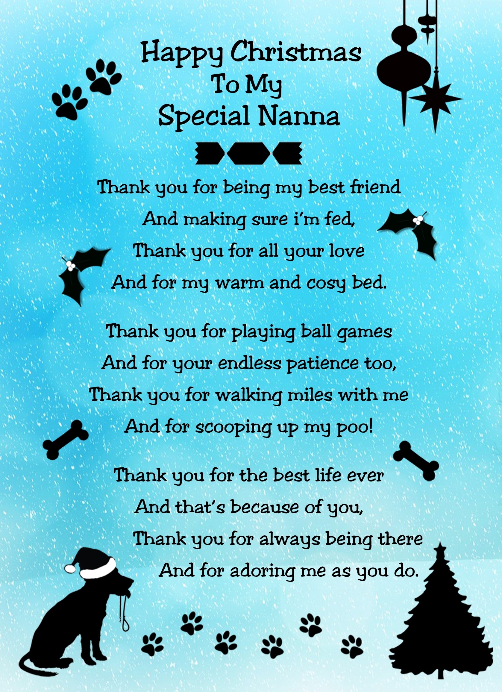 From The Dog Verse Poem Christmas Card (Special Nanna, Turquoise, Happy Christmas)