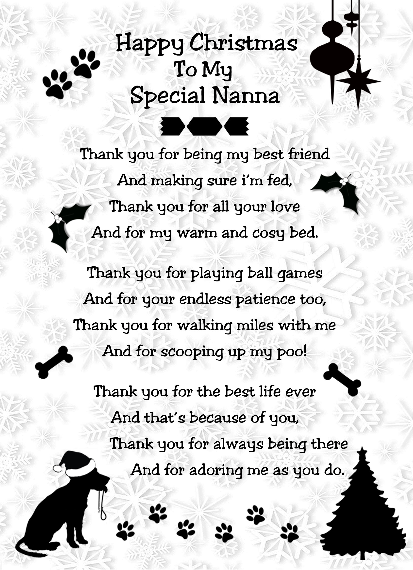 From The Dog Verse Poem Christmas Card (Special Nanna, White, Happy Christmas)