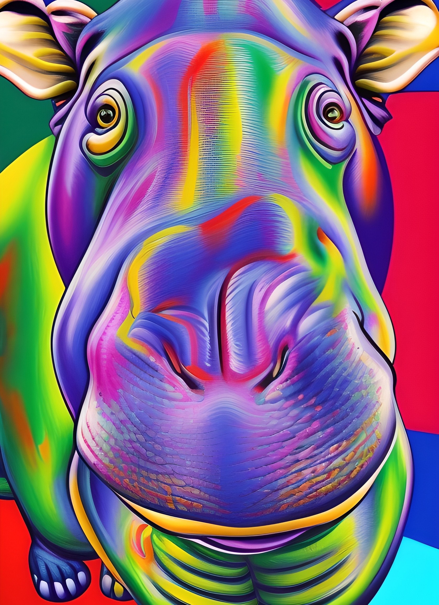 Hippo Animal Colourful Abstract Art Blank Greeting Card