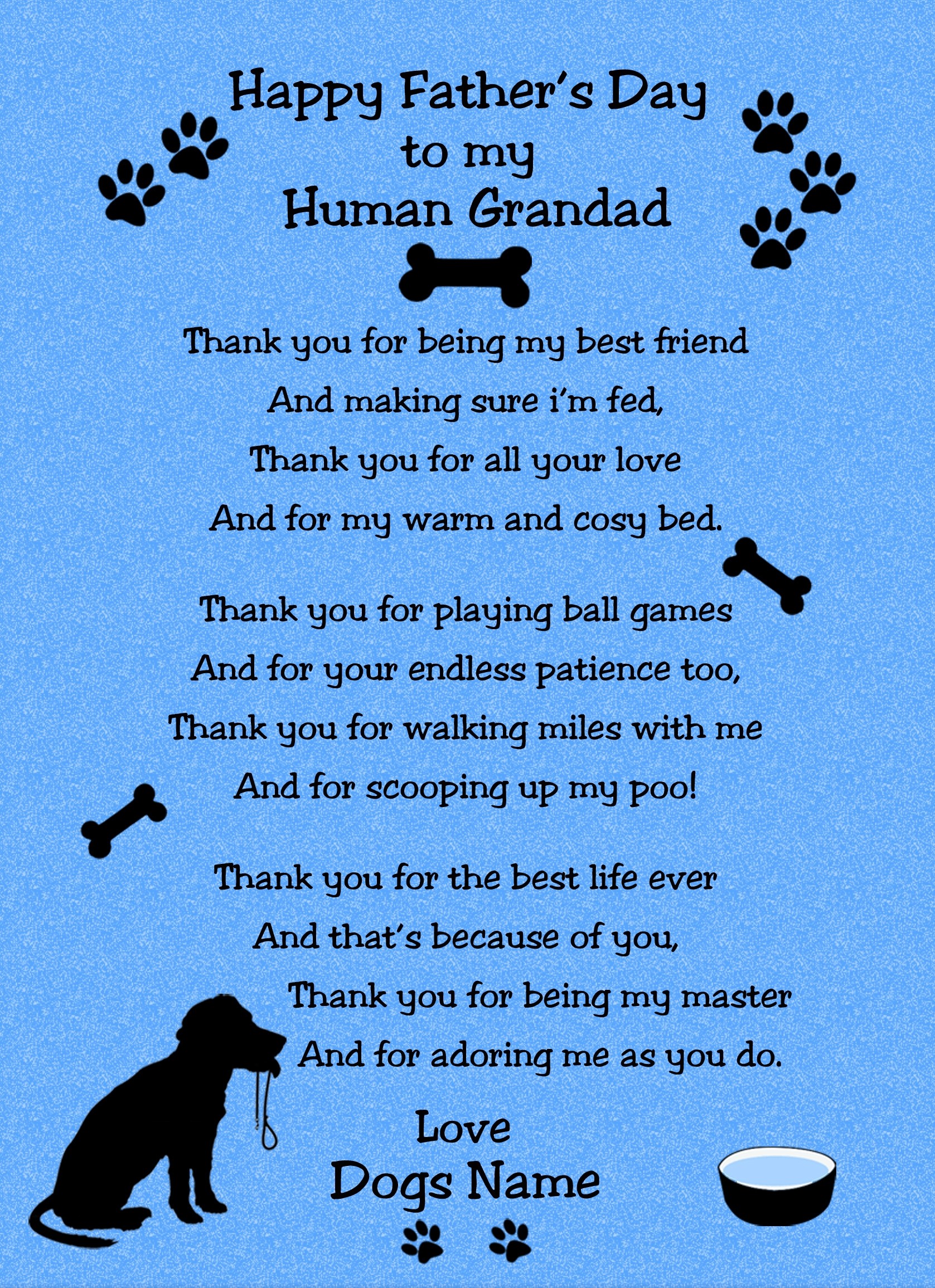 Personalised From The Dog Fathers Day Verse Poem Card (Blue, Human Grandad)