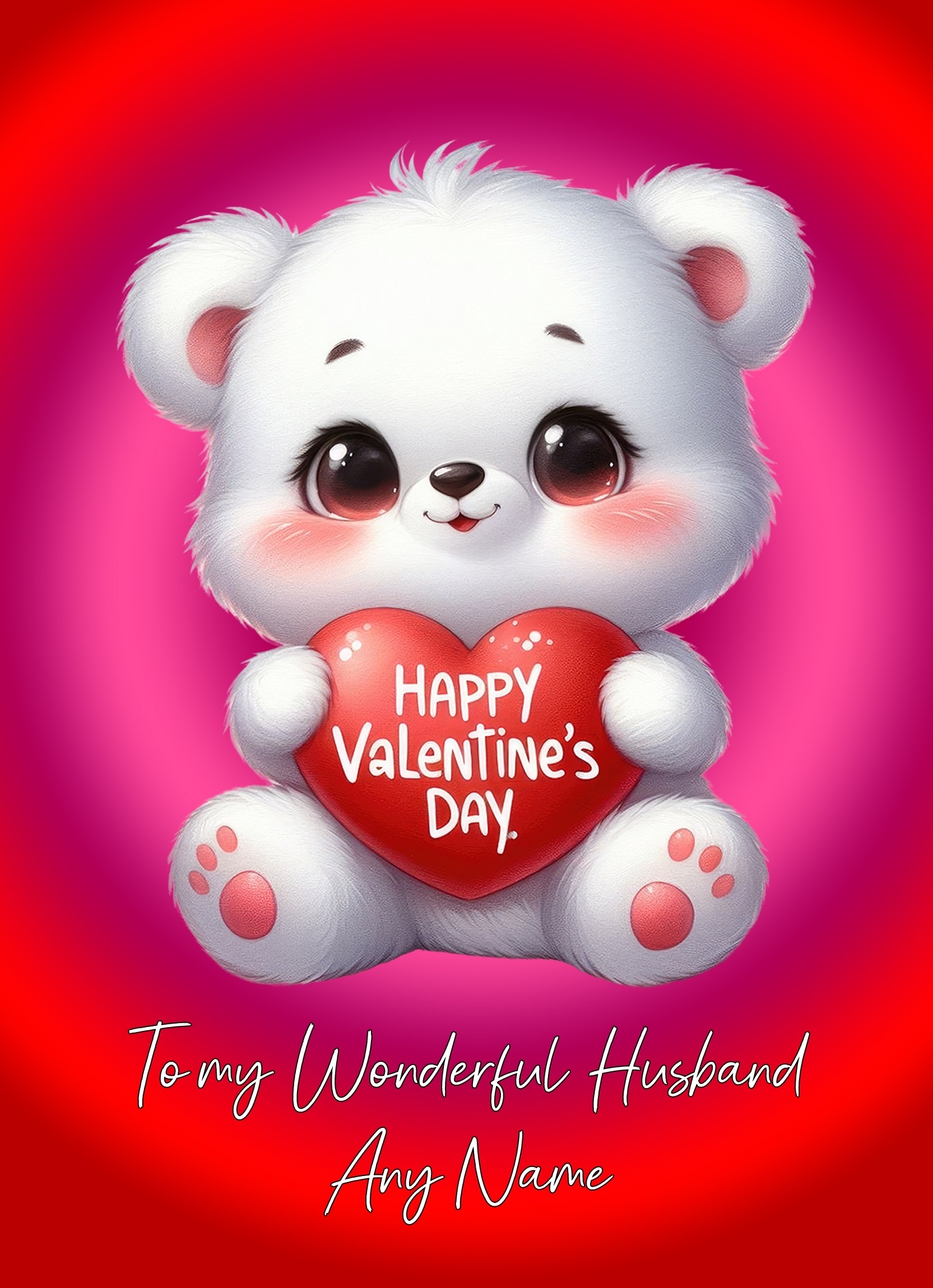 Personalised Valentines Day Card for Husband (Cuddly Bear Heart)
