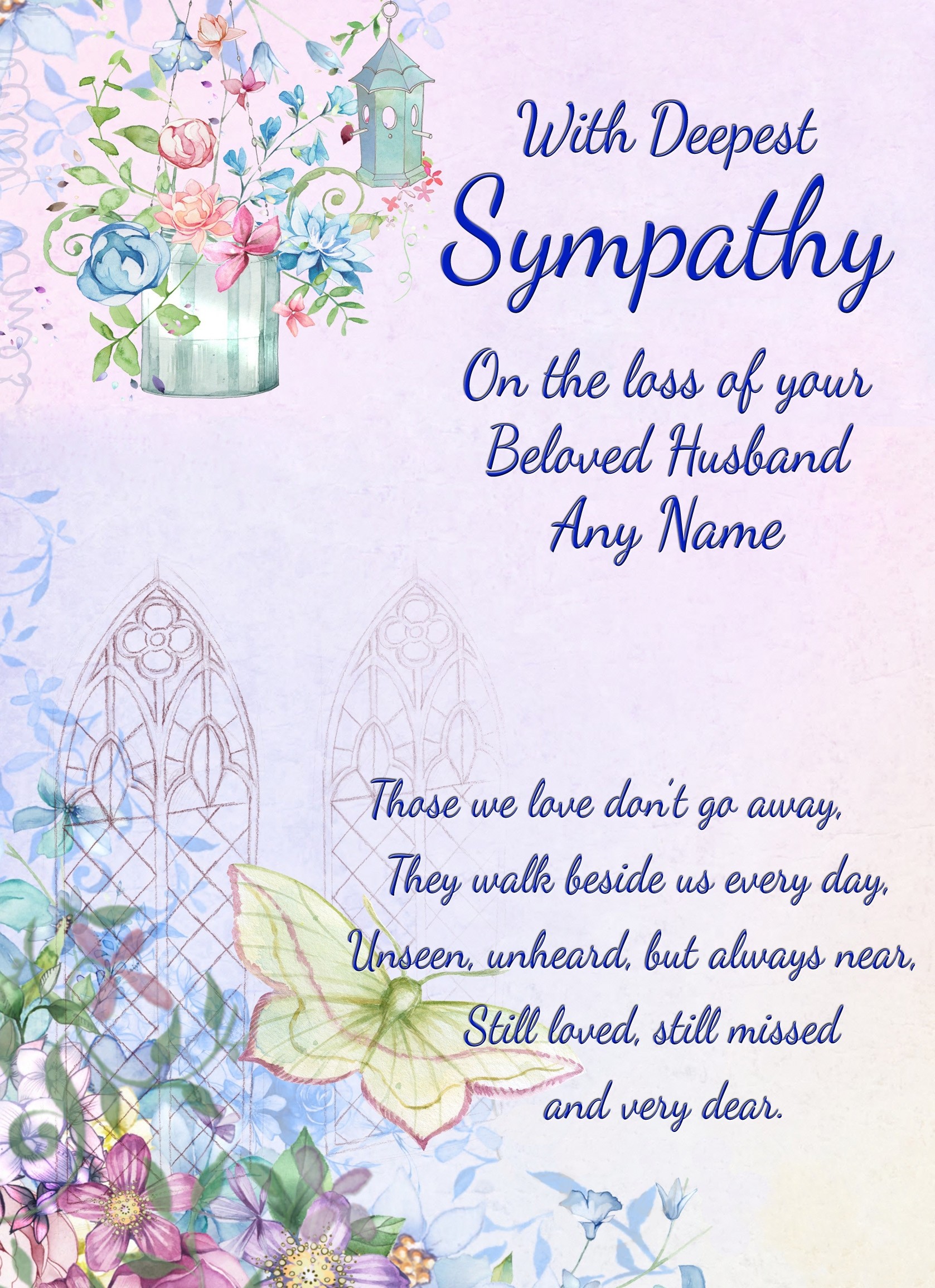 Personalised Sympathy Bereavement Card (Deepest Sympathy, Beloved Husband)