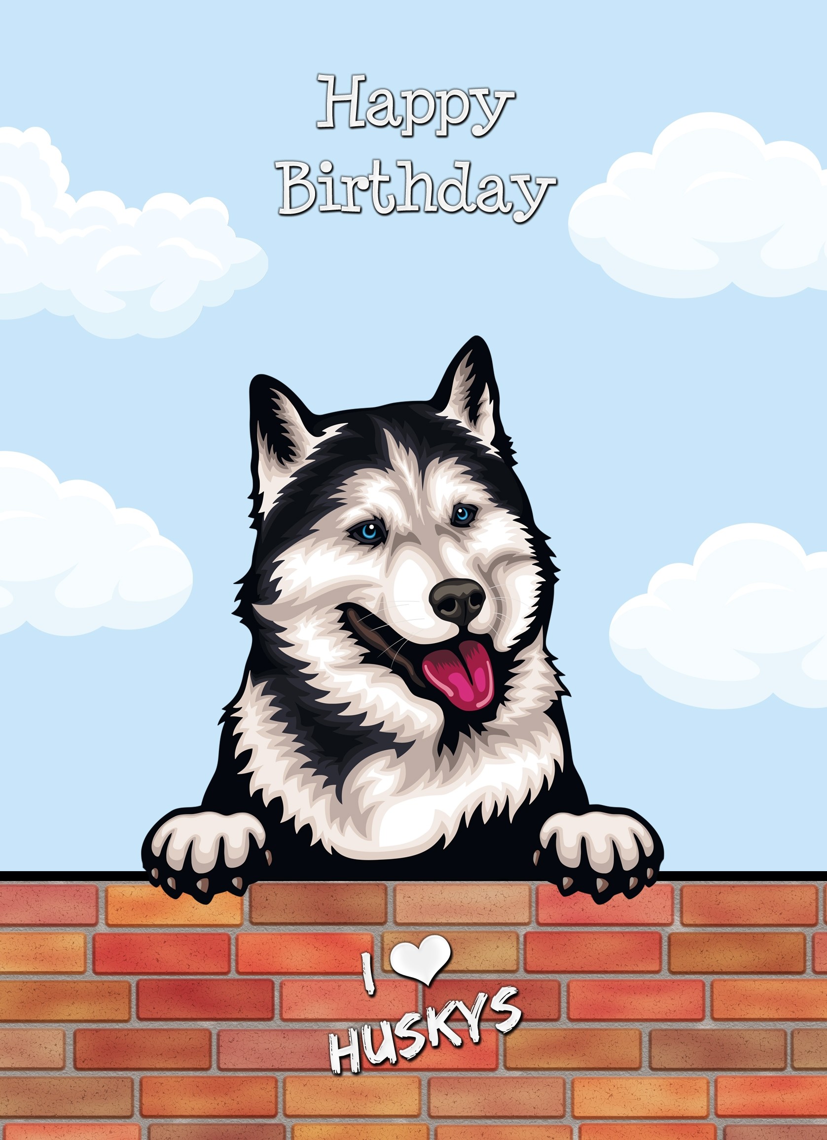 Husky Dog Birthday Card (Art, Clouds)
