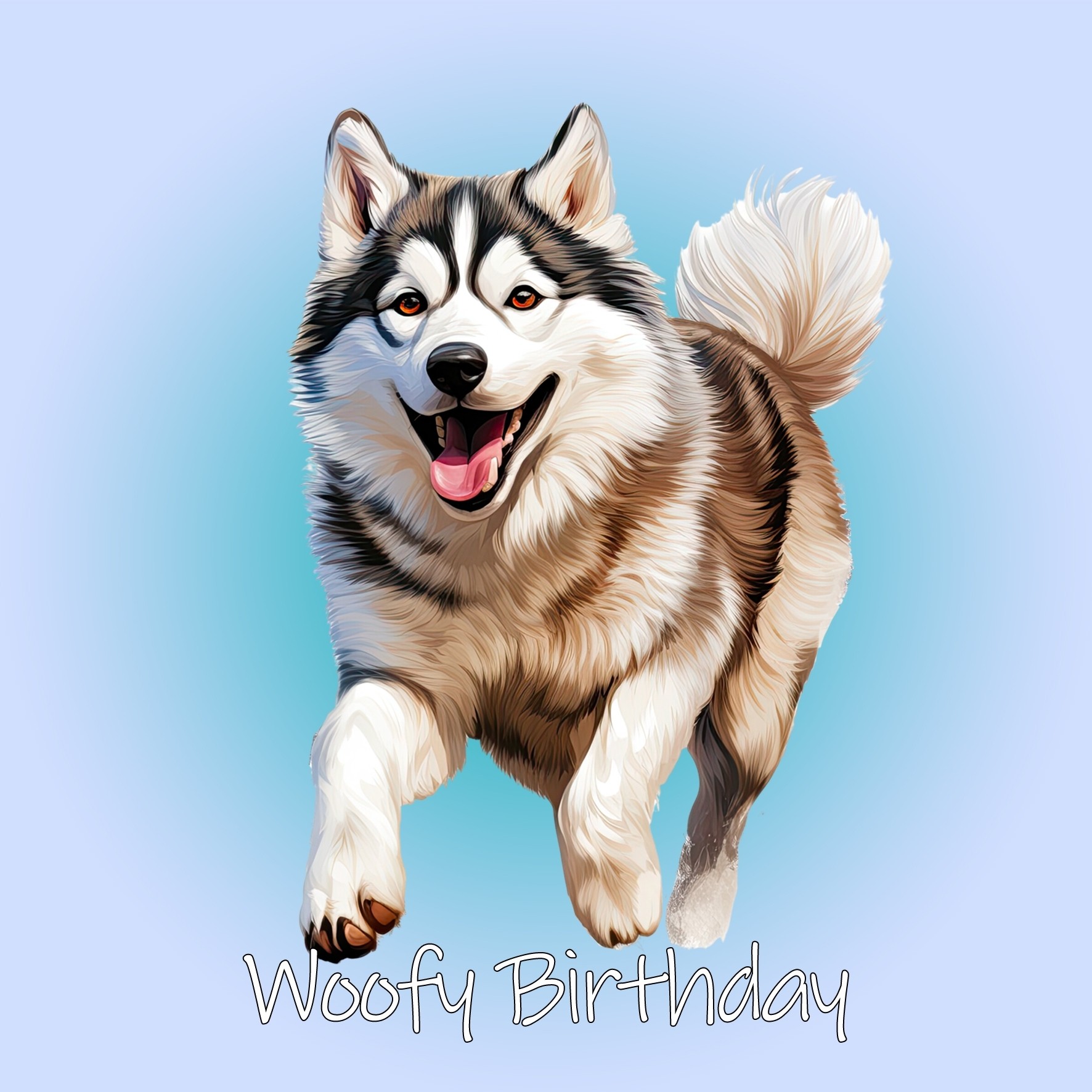 Husky Dog Birthday Square Card (Running Art)