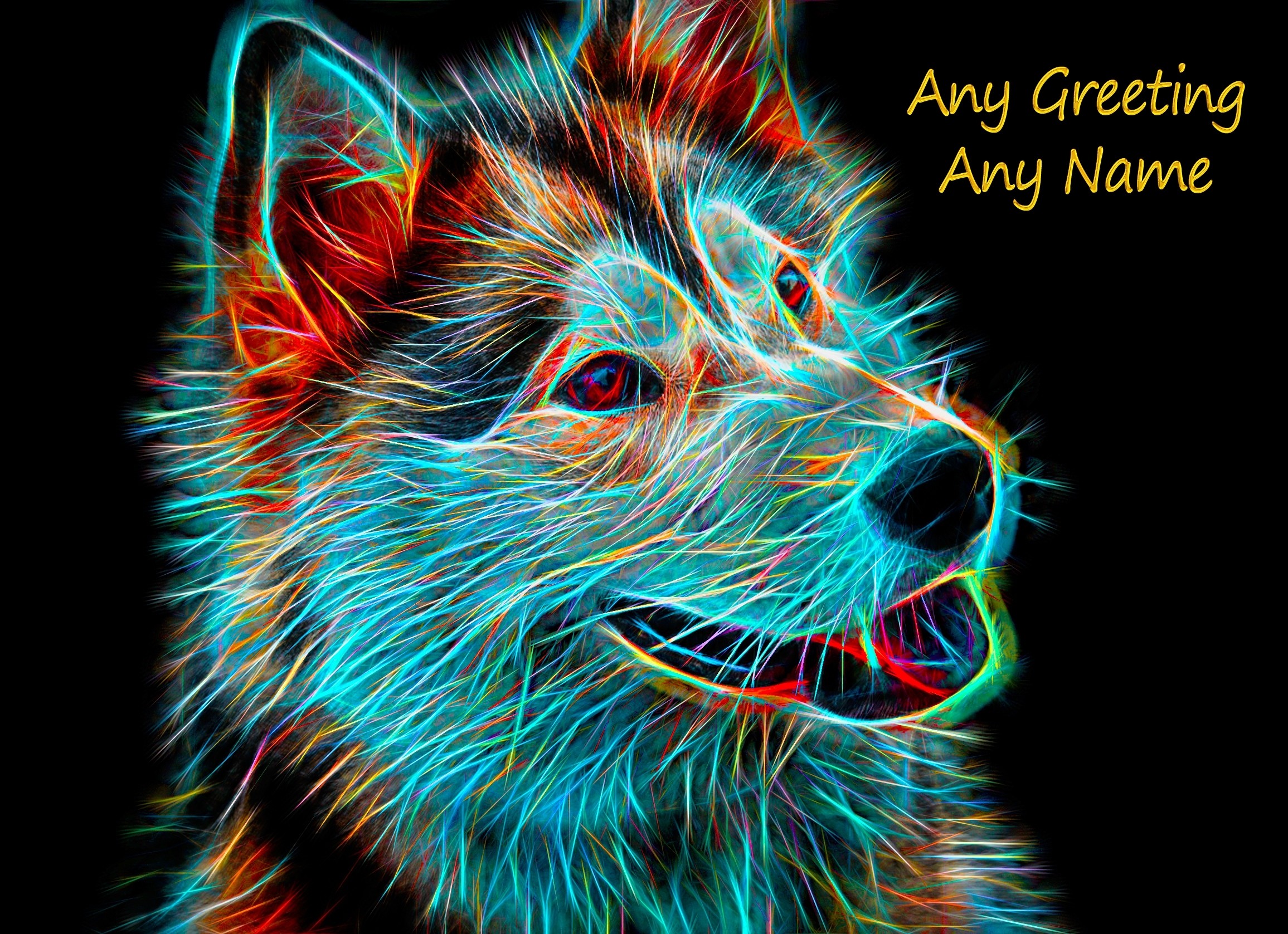 Personalised Husky Neon Art Greeting Card (Birthday, Christmas, Any Occasion)