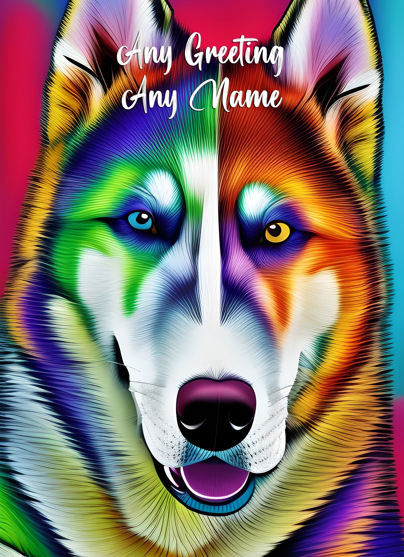 Personalised Husky Dog Colourful Abstract Art Greeting Card (Birthday, Fathers Day, Any Occasion)