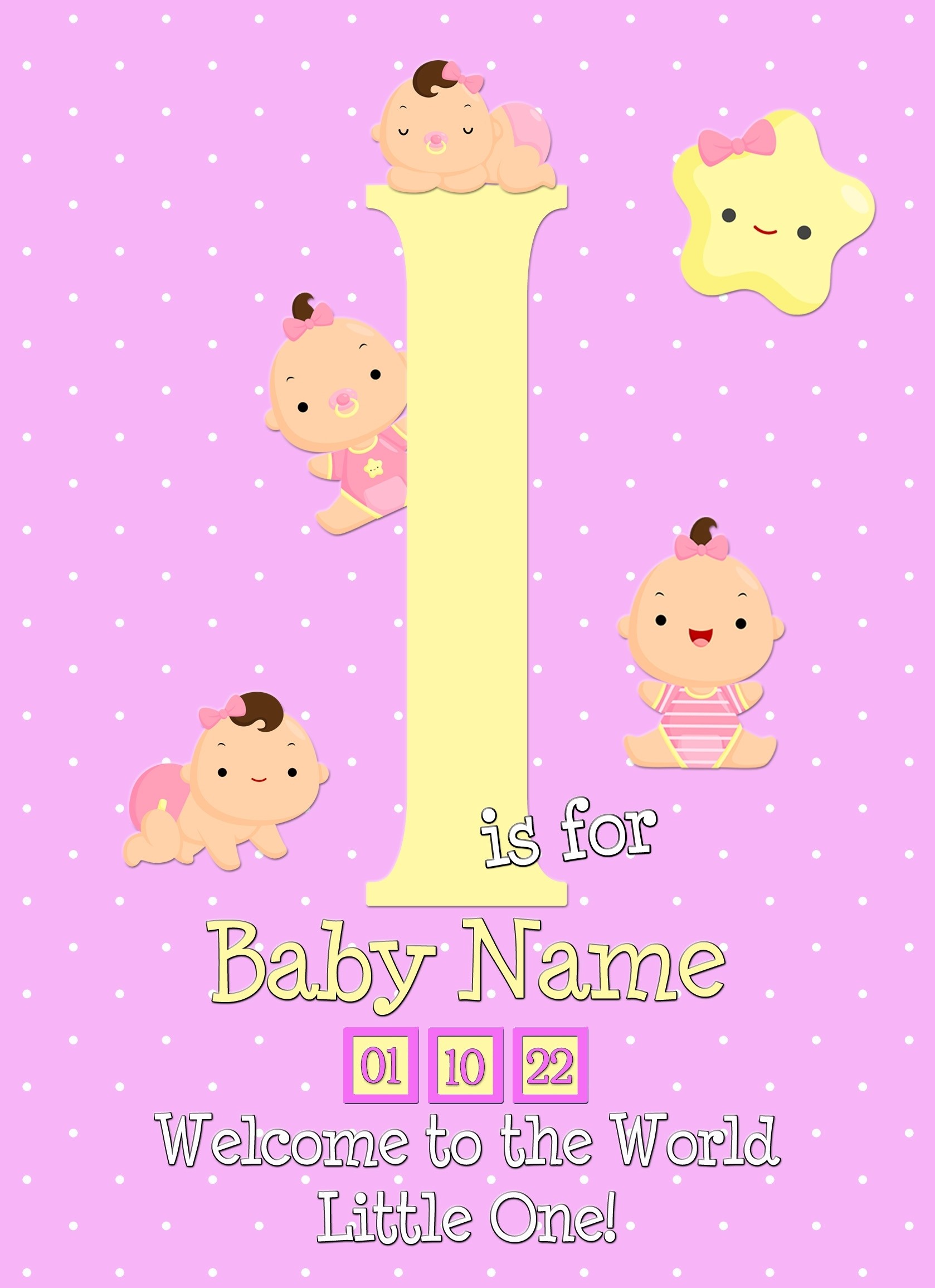 Personalised Baby Girl Birth Greeting Card (Name Starting With 'I')