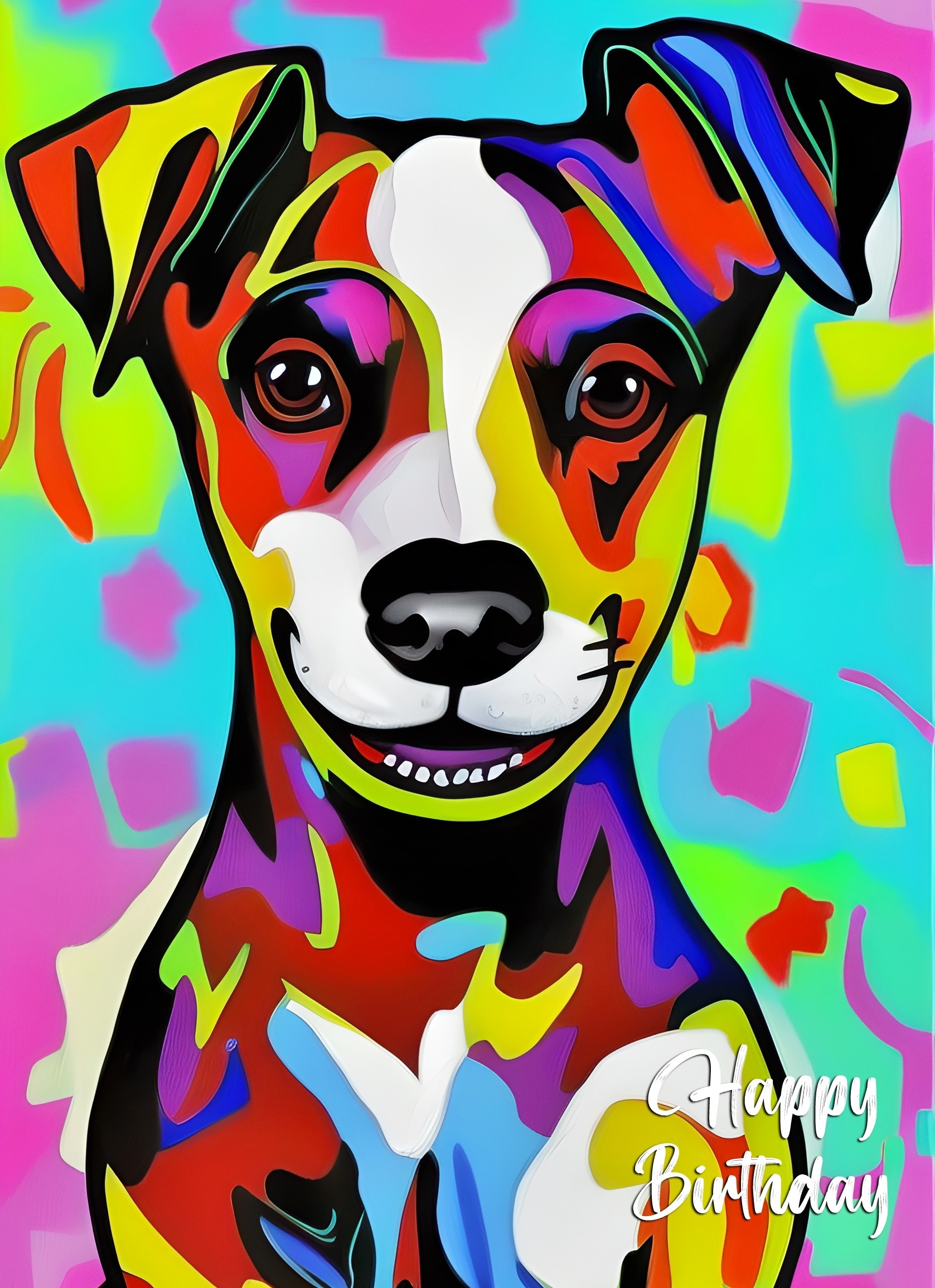 Jack Russell Dog Colourful Abstract Art Birthday Card