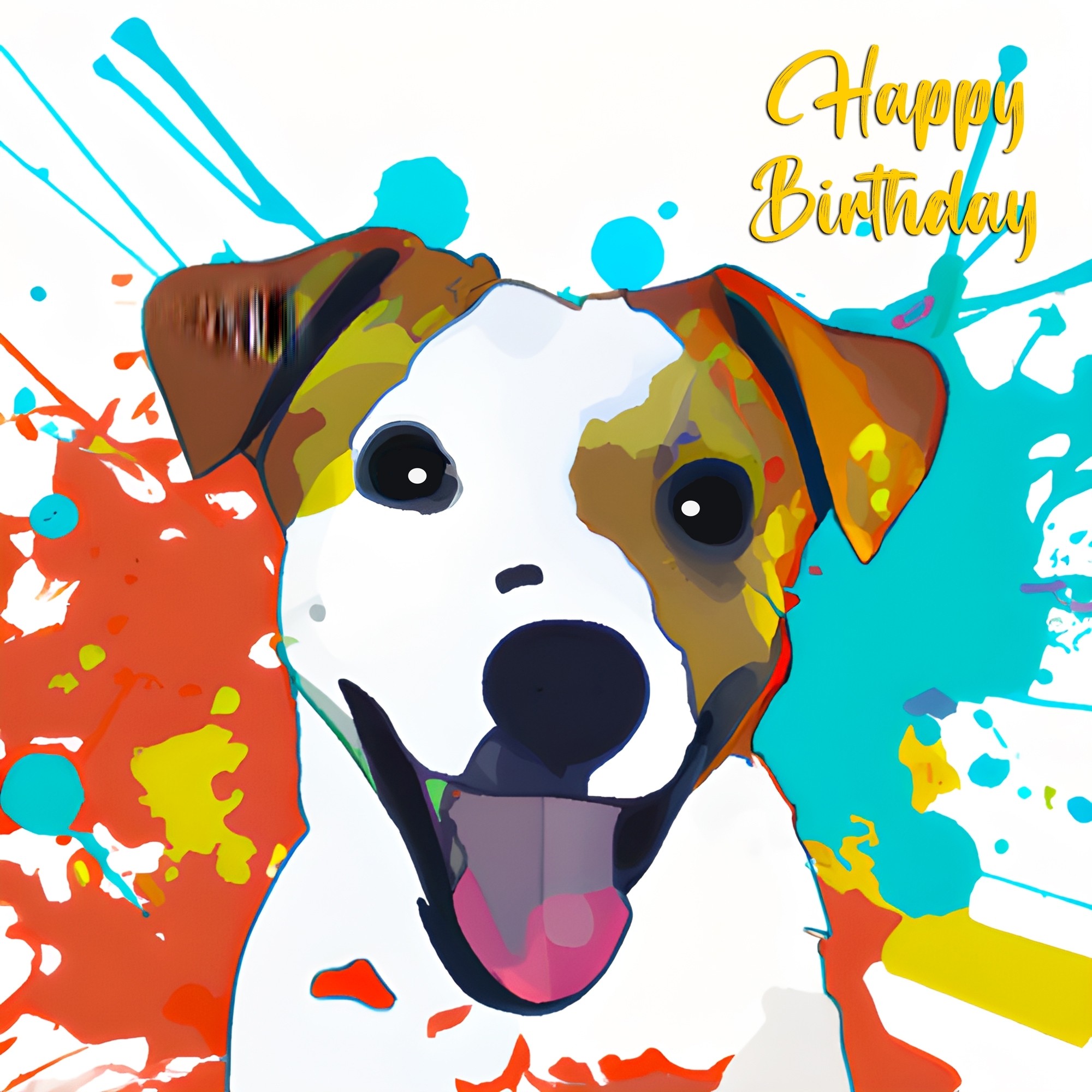 Jack Russell Dog Splash Art Cartoon Square Birthday Card