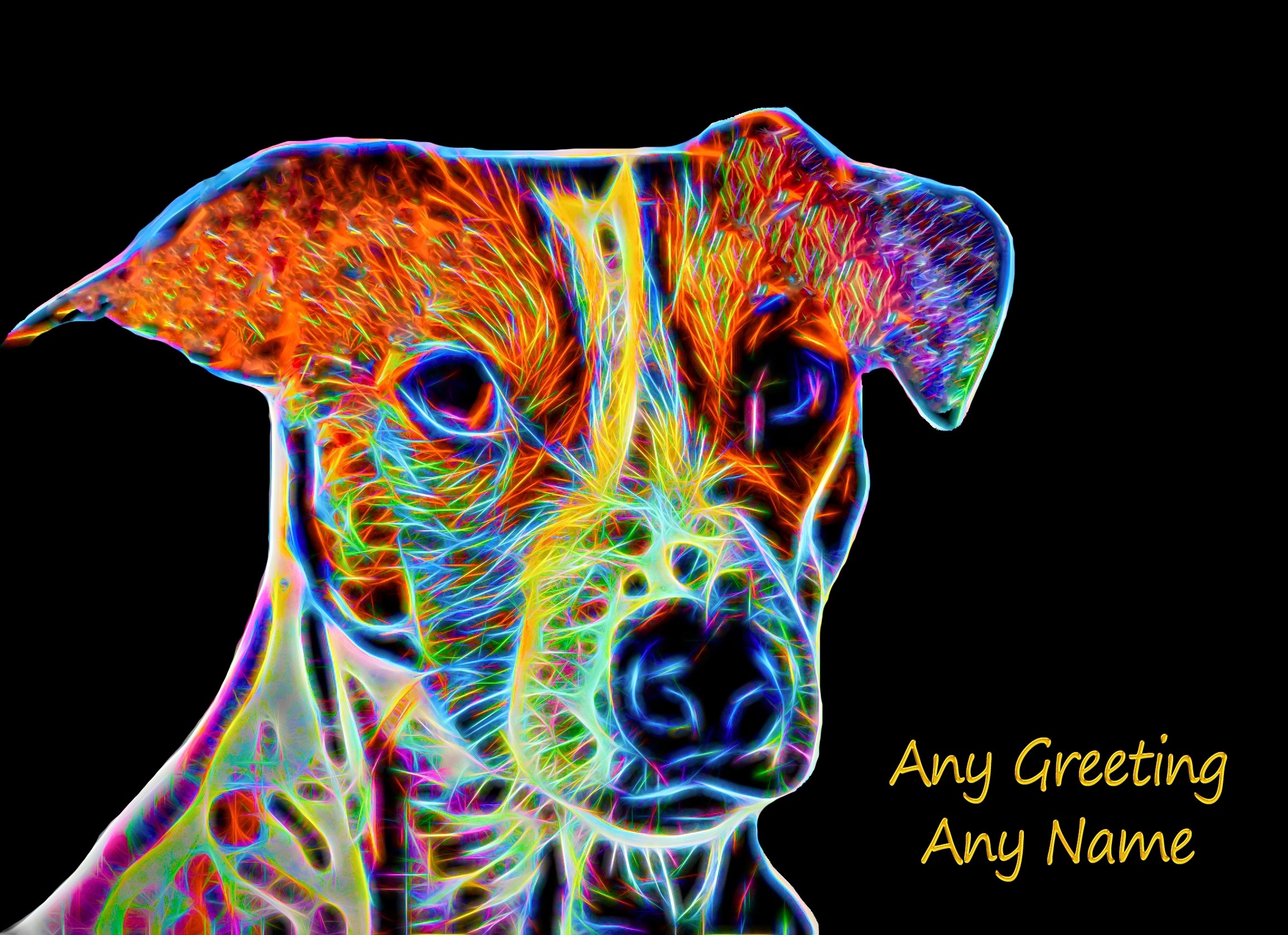 Personalised Jack Russell Neon Art Greeting Card (Birthday, Christmas, Any Occasion)