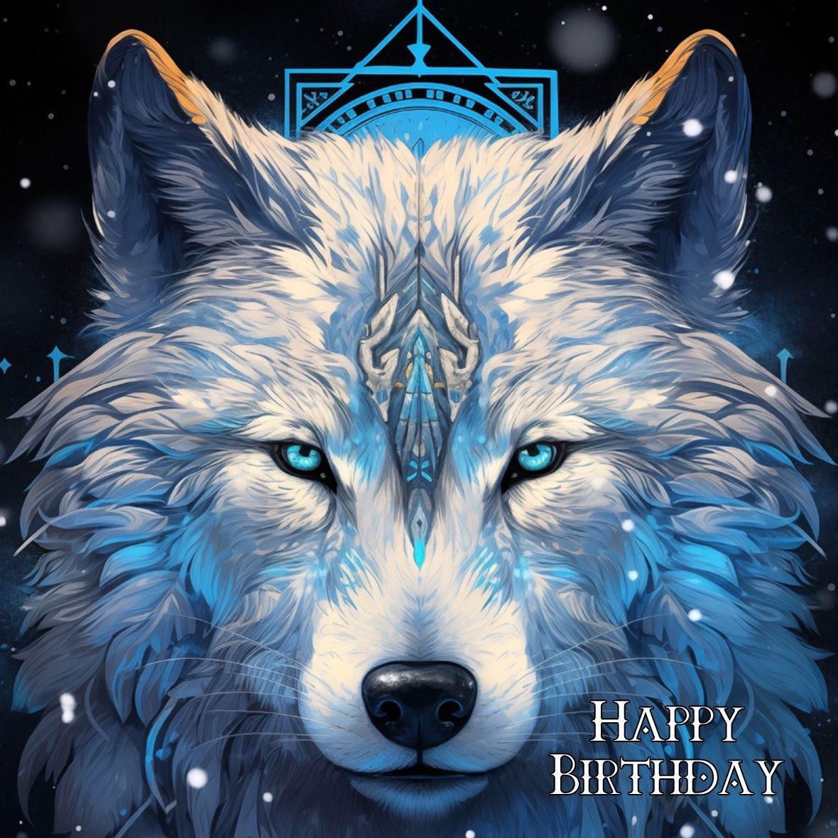 Tribal Wolf Art Birthday Square Card (Design 2)