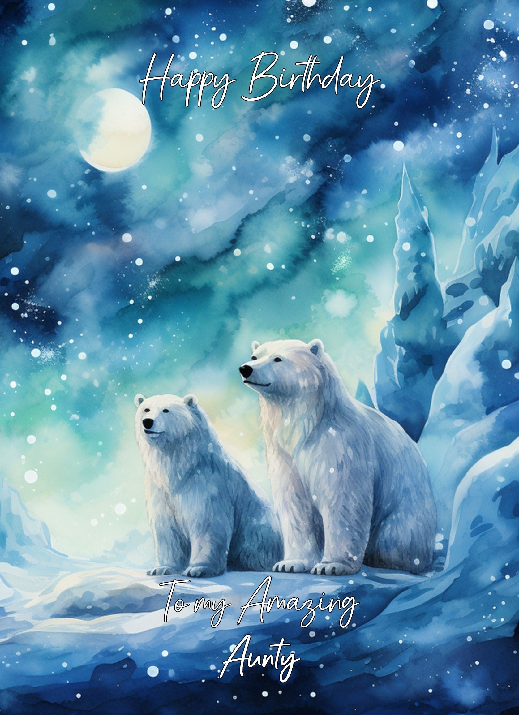 Polar Bear Art Birthday Card For Aunty (Design 2)